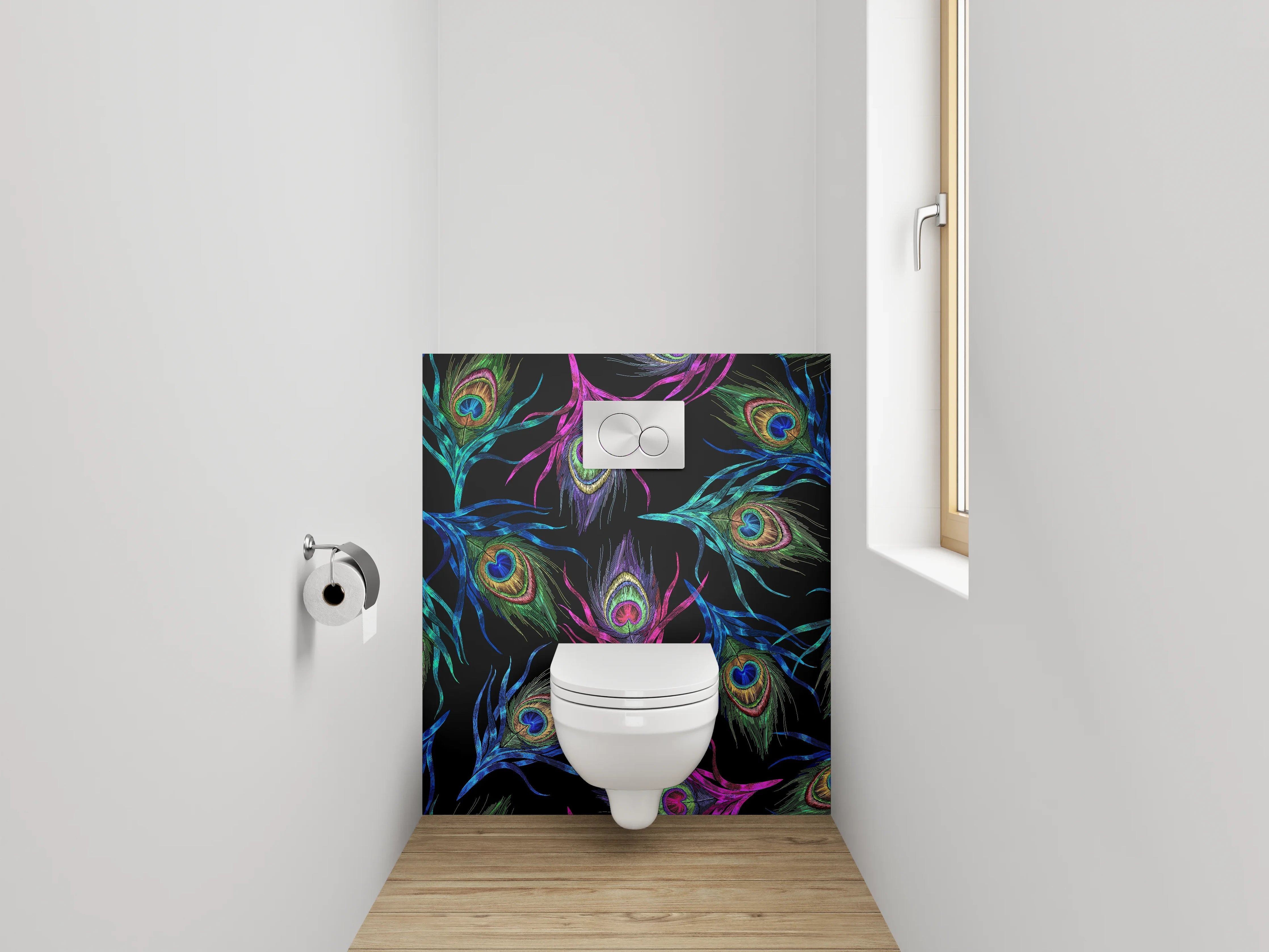 WC-Rückwand - Pfauenfeder Muster Aquarell Dunkel