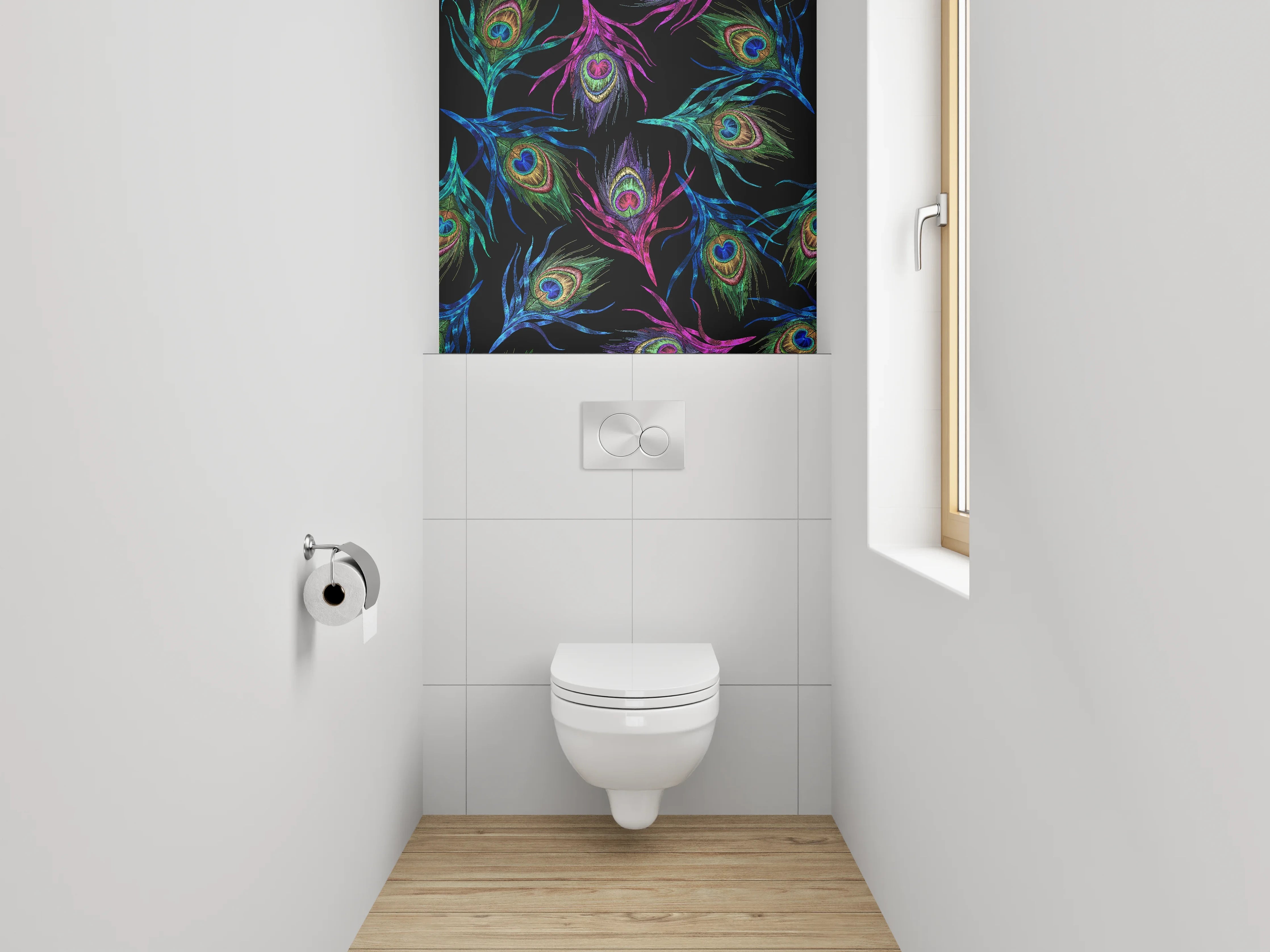 WC-Rückwand - Pfauenfeder Muster Aquarell Dunkel