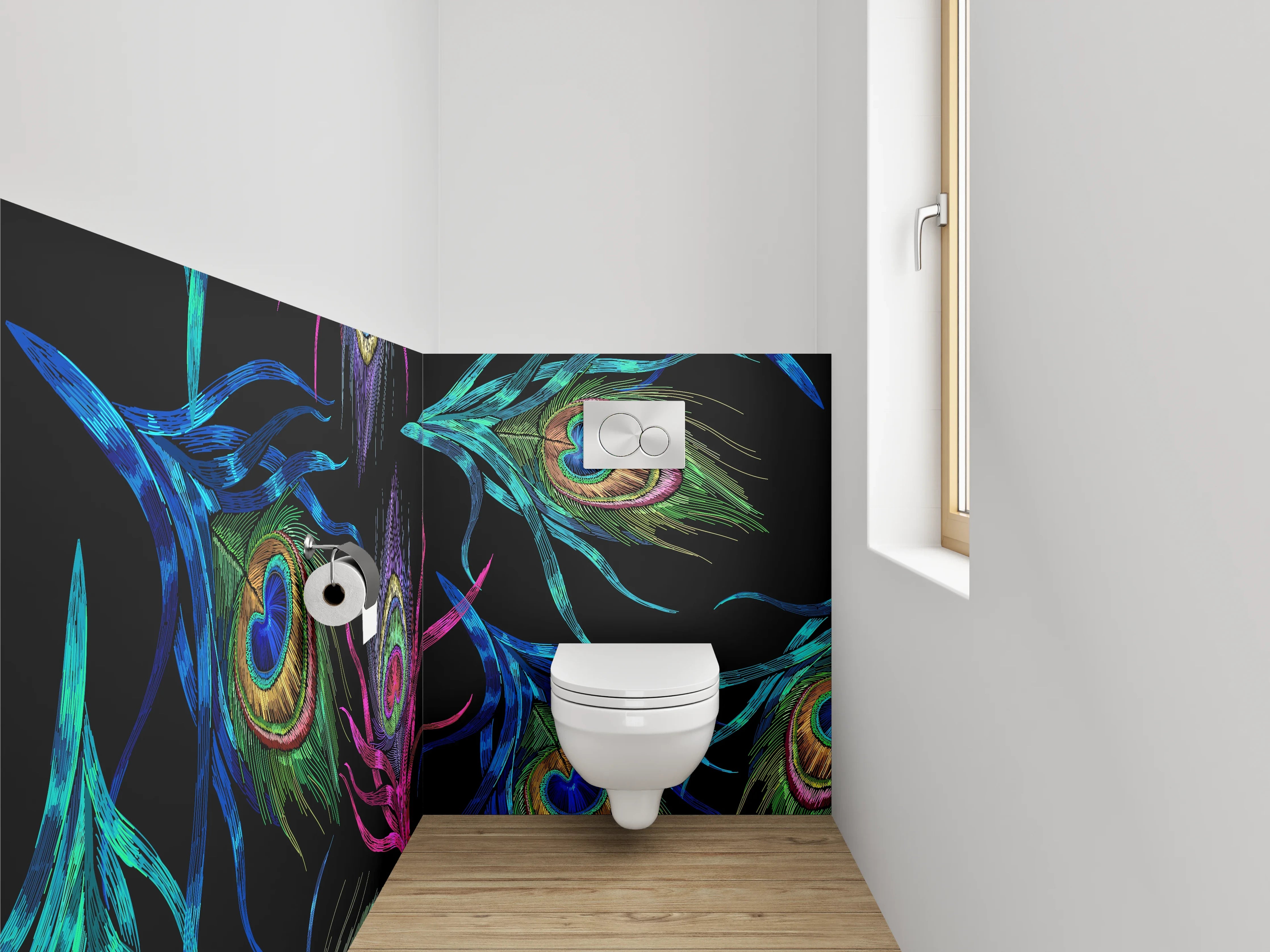 WC-Rückwand - Pfauenfeder Muster Aquarell Dunkel