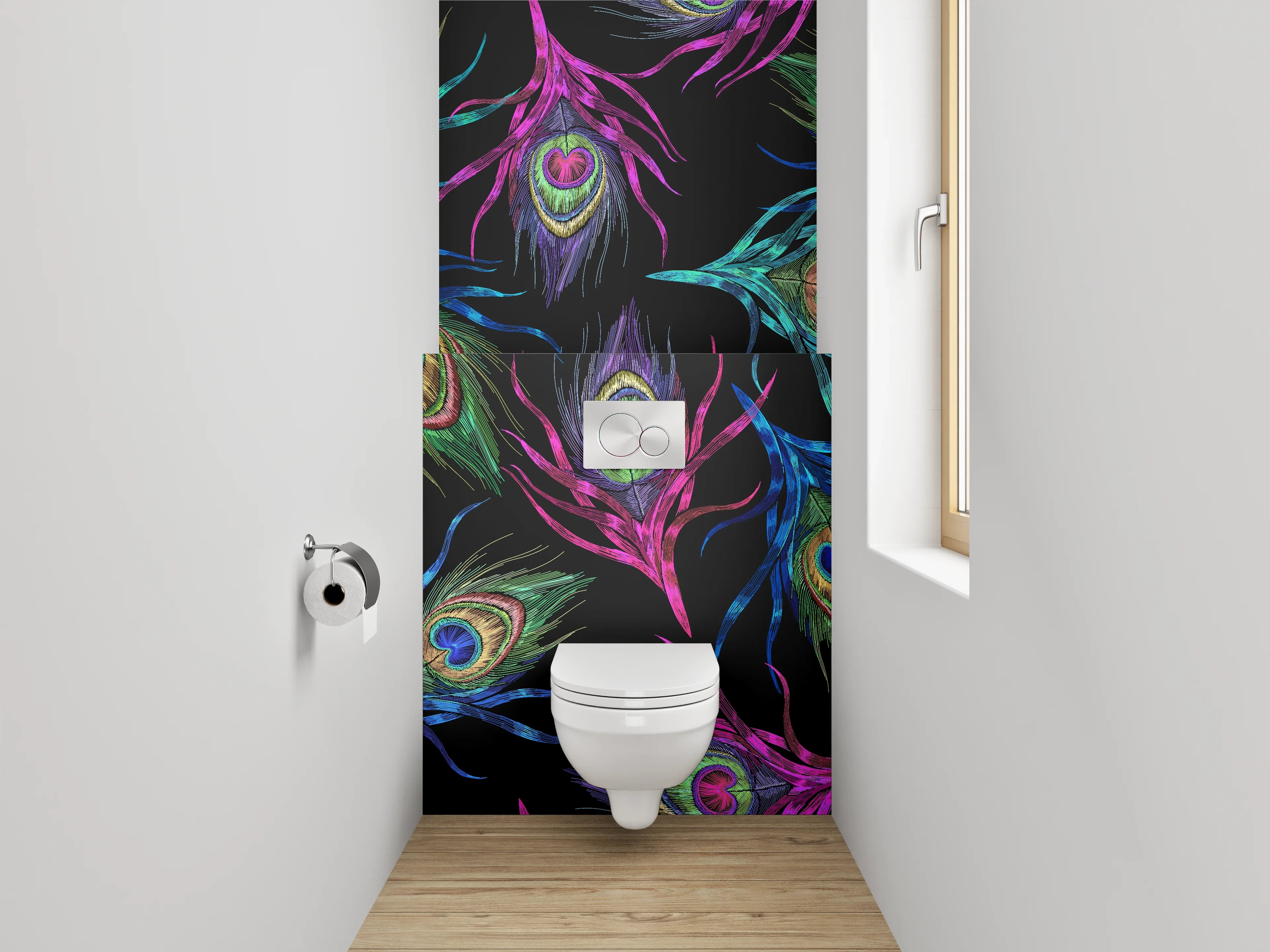 WC-Rückwand - Pfauenfeder Muster Aquarell Dunkel