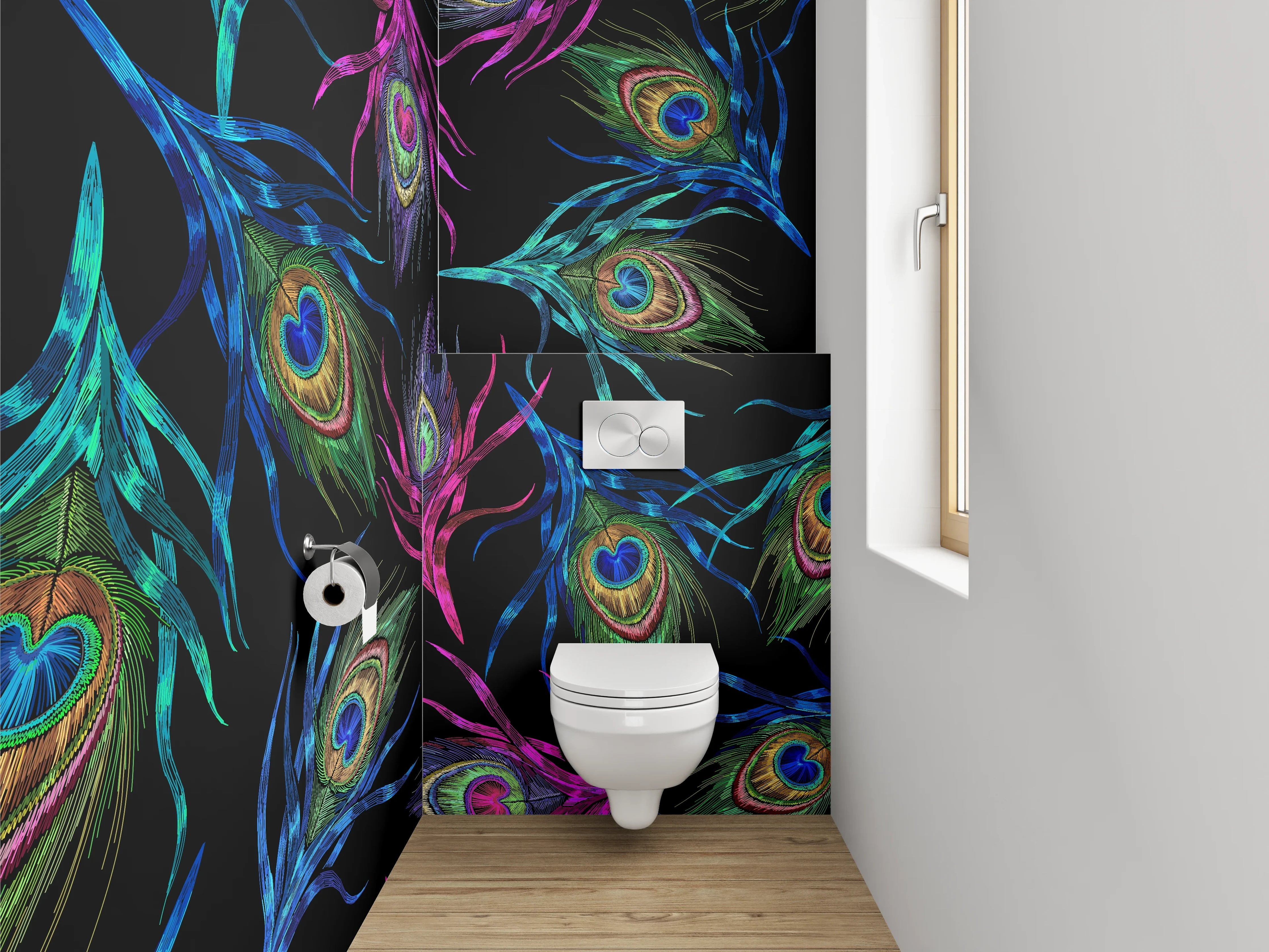 WC-Rückwand - Pfauenfeder Muster Aquarell Dunkel