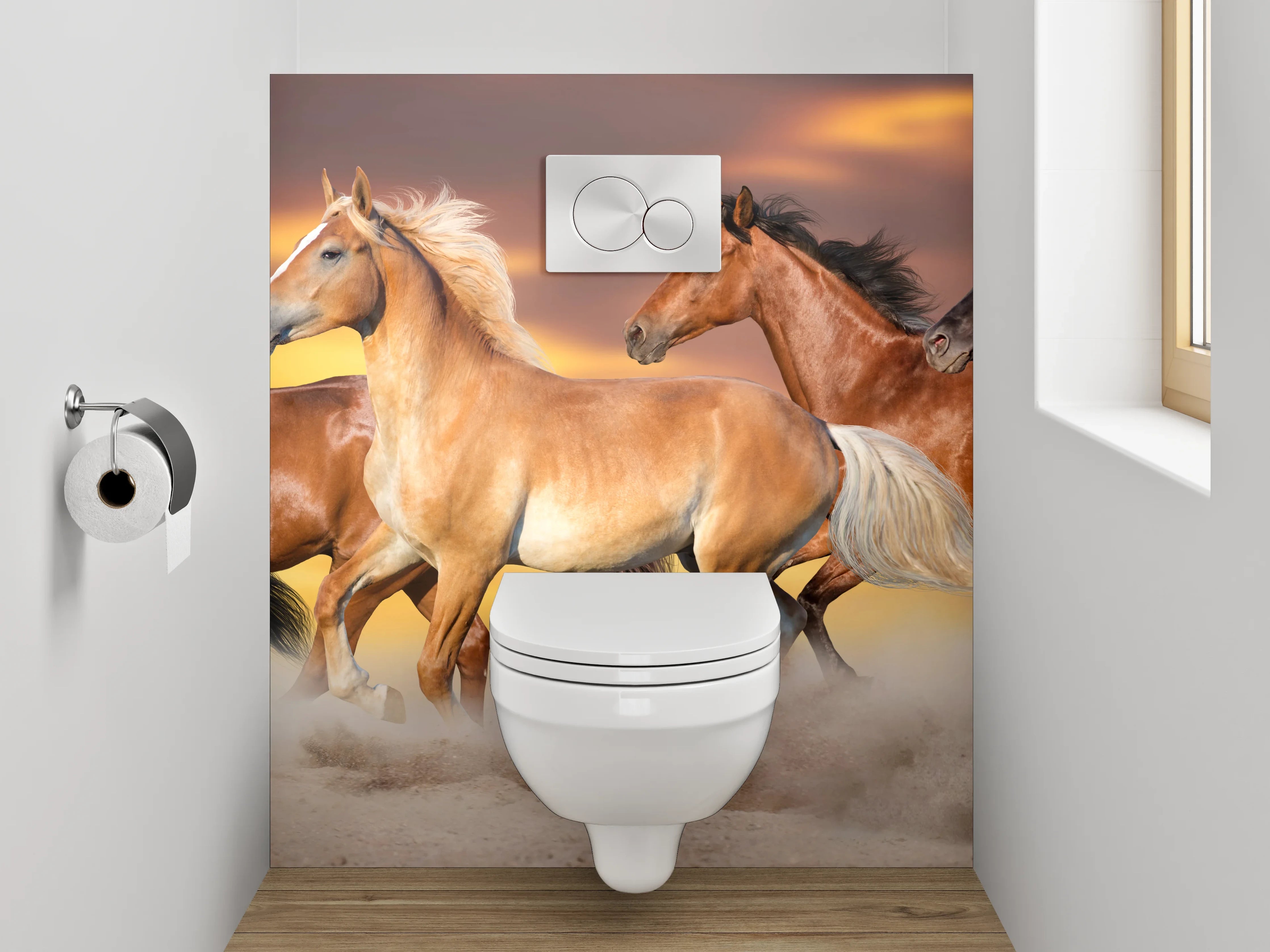 WC-Rückwand - Pferdeherde im Sonnenuntergang
