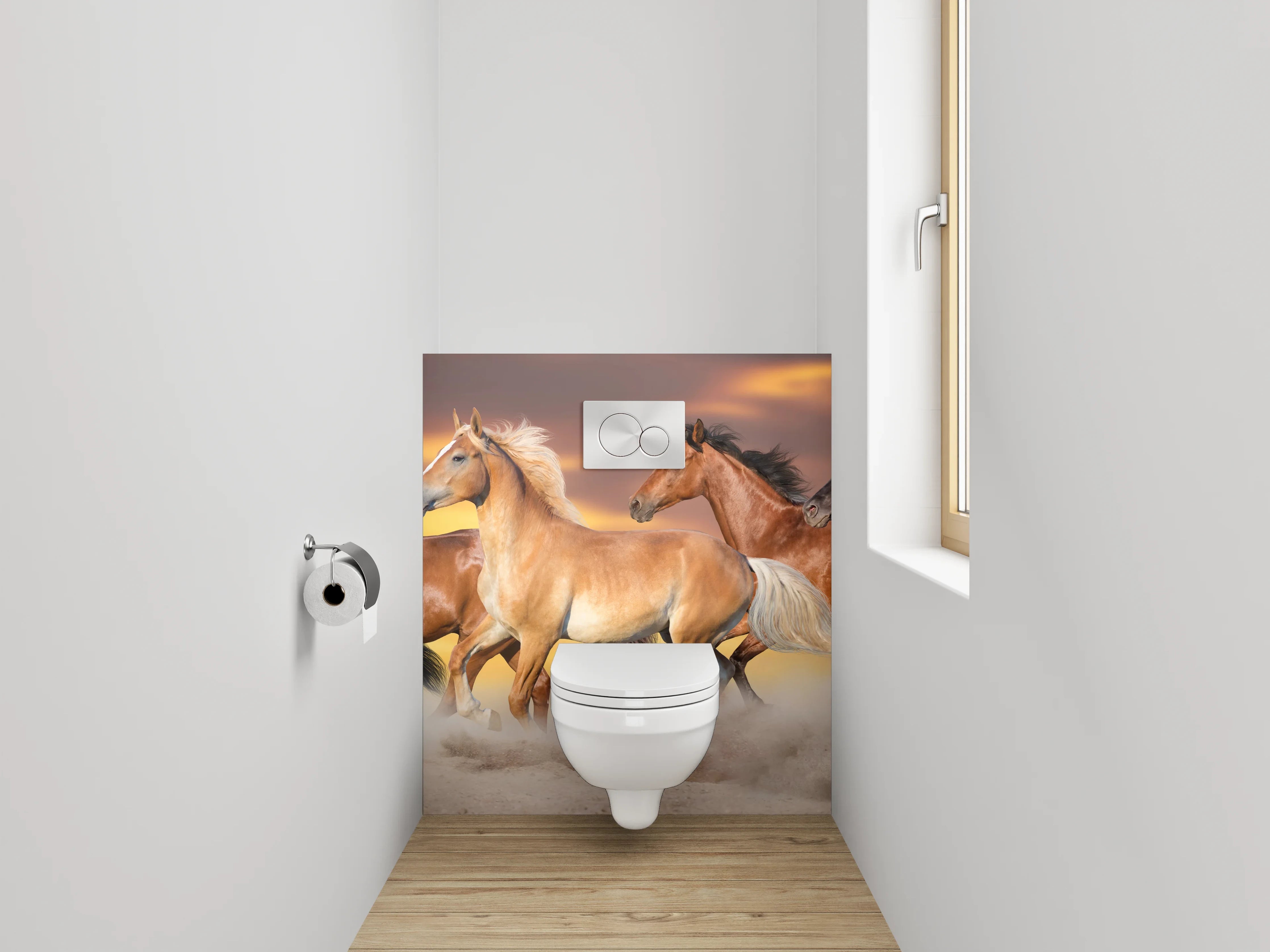 WC-Rückwand - Pferdeherde im Sonnenuntergang