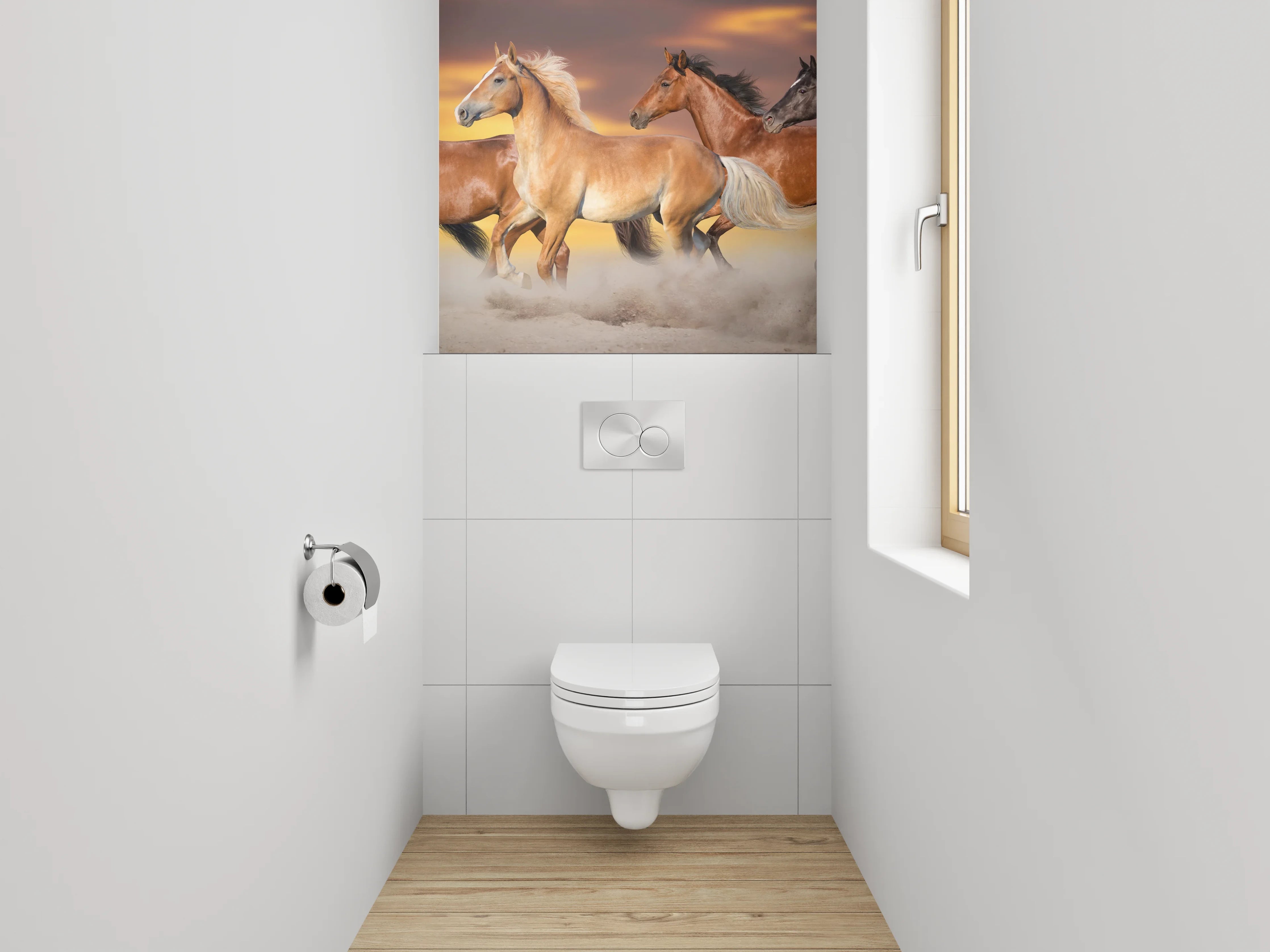 WC-Rückwand - Pferdeherde im Sonnenuntergang