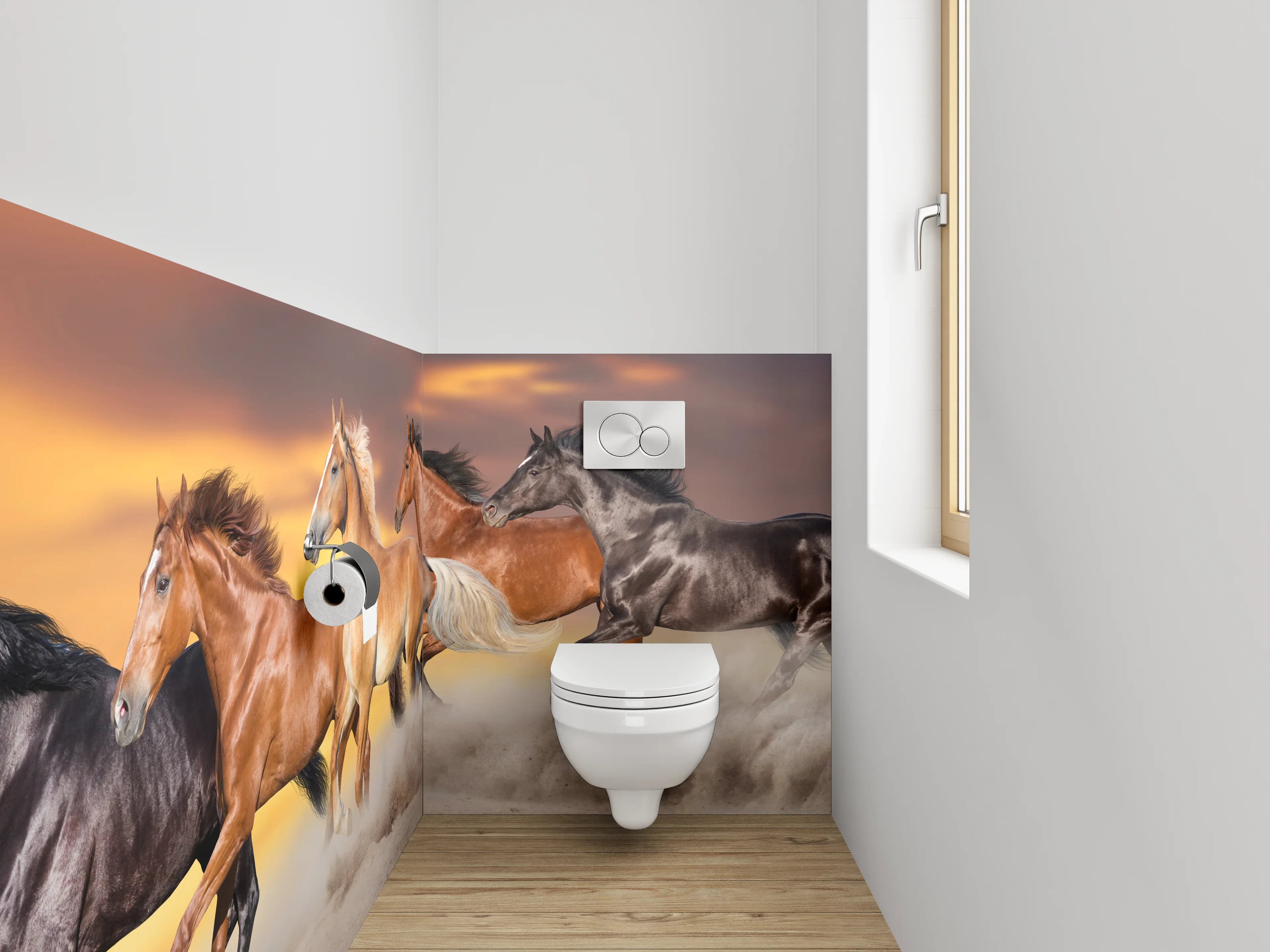 WC-Rückwand - Pferdeherde im Sonnenuntergang