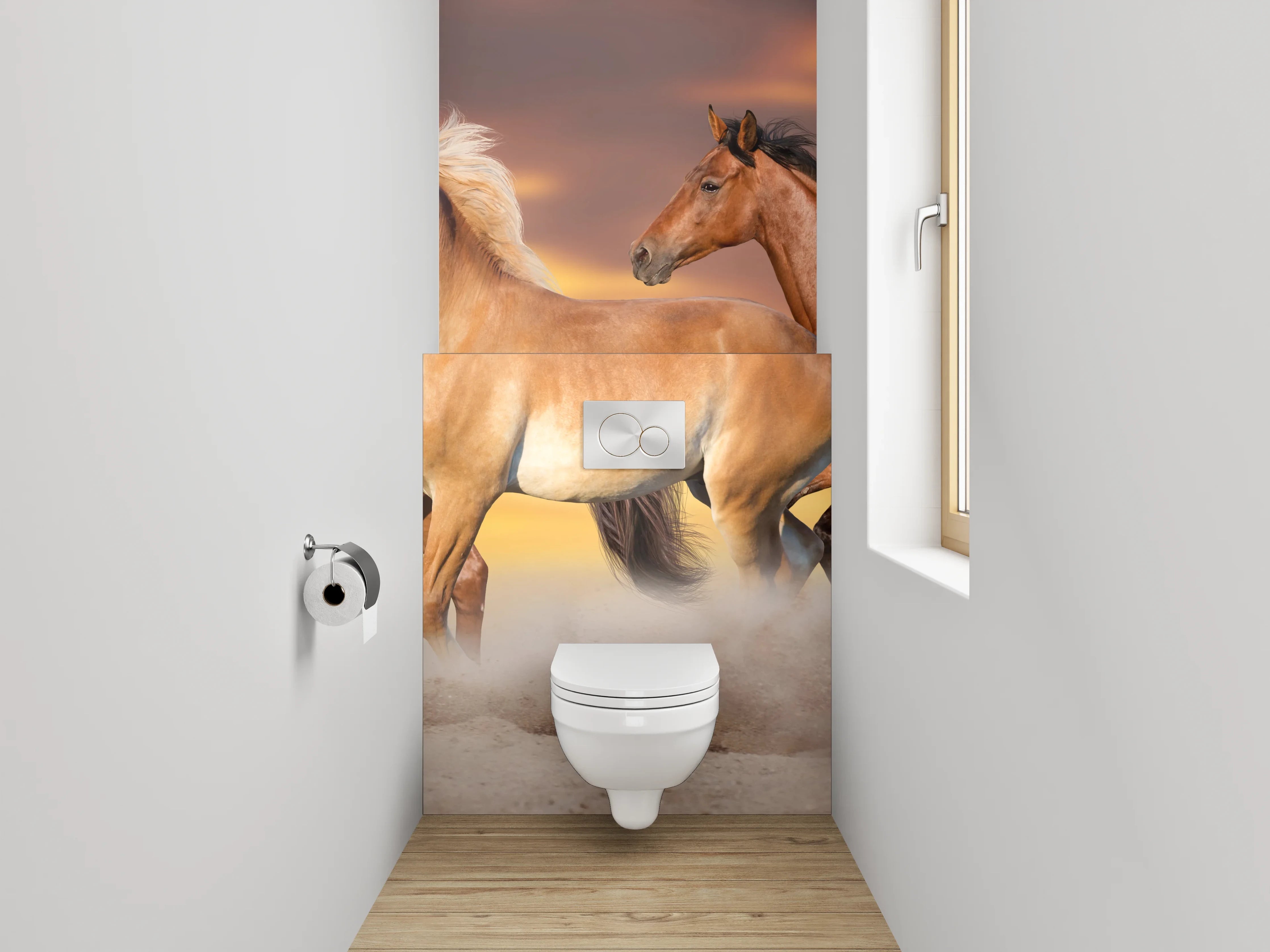 WC-Rückwand - Pferdeherde im Sonnenuntergang