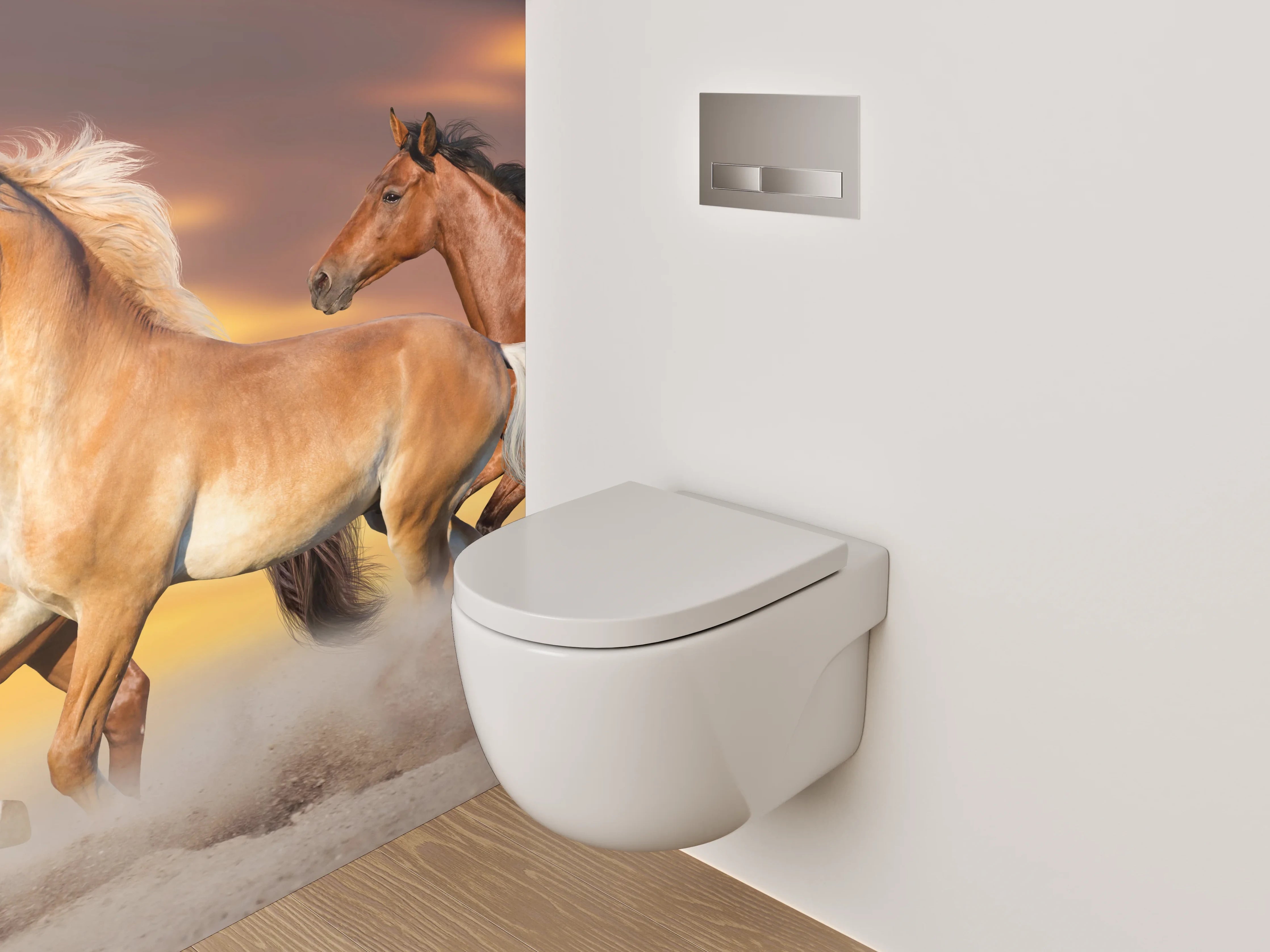 WC-Rückwand - Pferdeherde im Sonnenuntergang