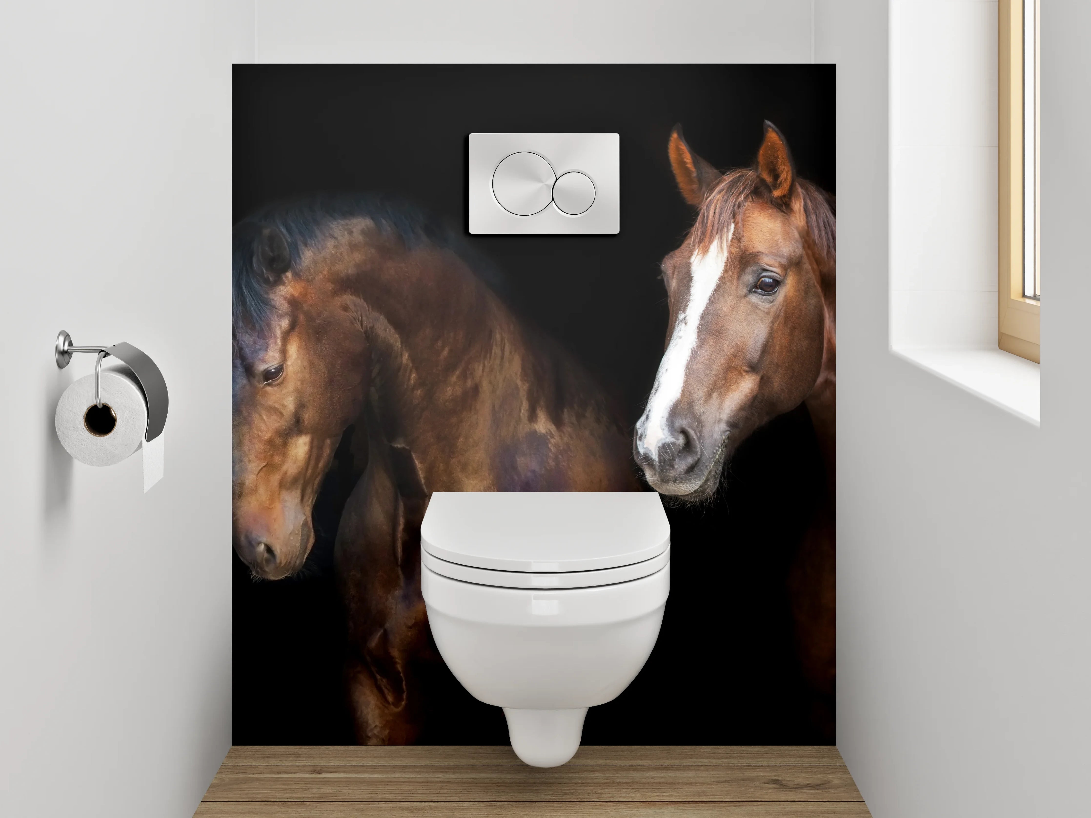 WC-Rückwand - Pferdeportrait Collage auf Schwarz
