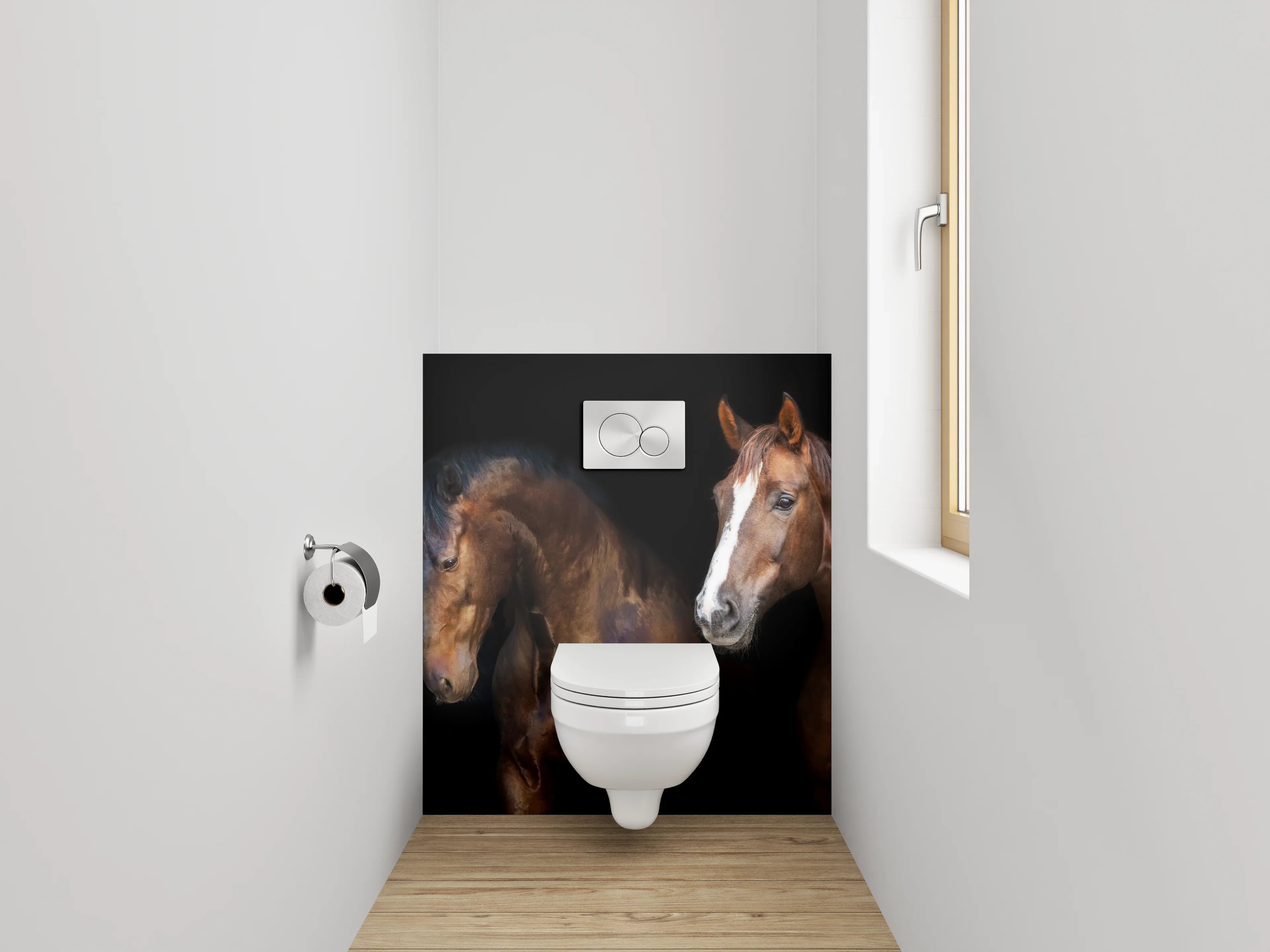 WC-Rückwand - Pferdeportrait Collage auf Schwarz