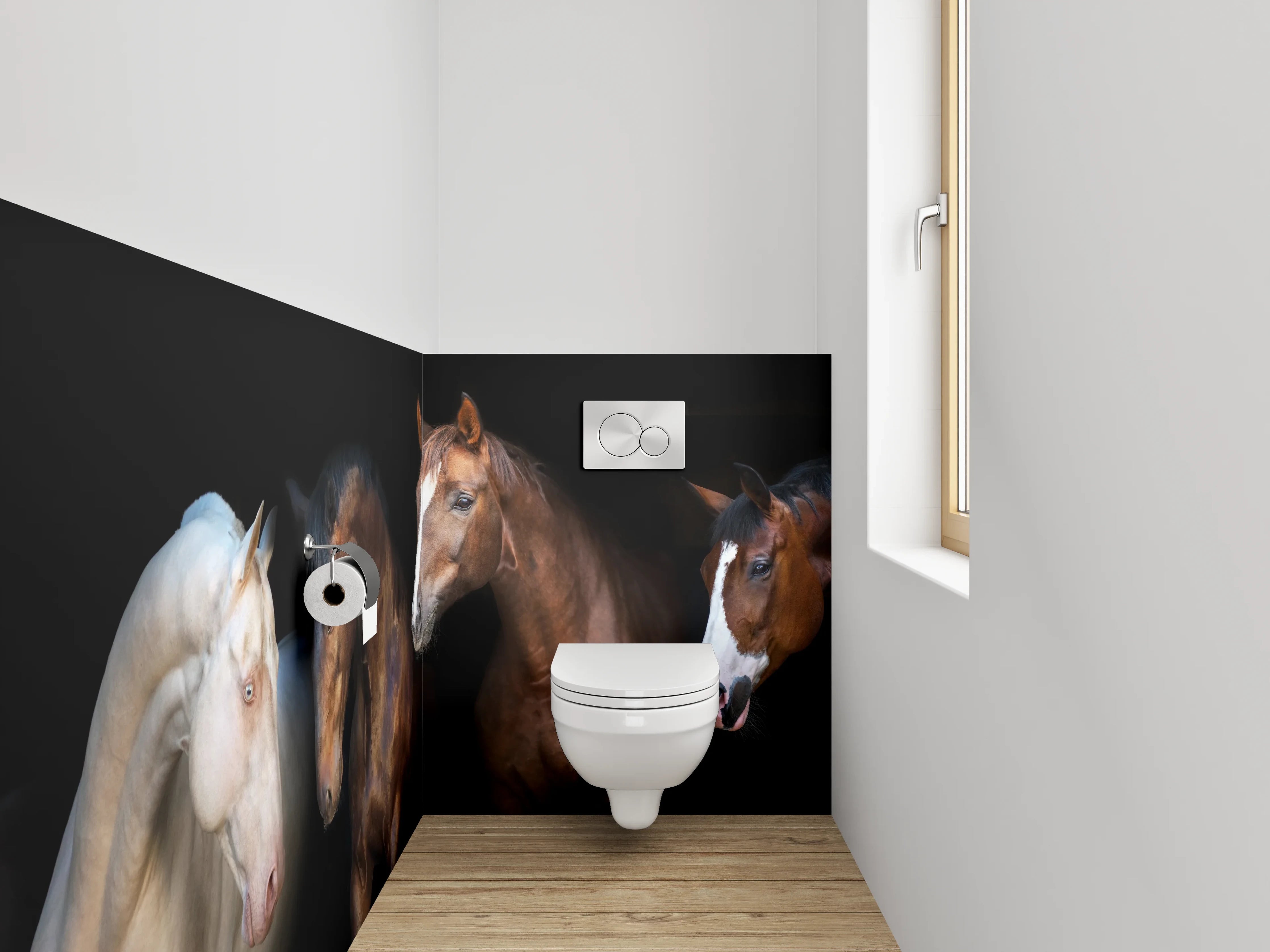 WC-Rückwand - Pferdeportrait Collage auf Schwarz