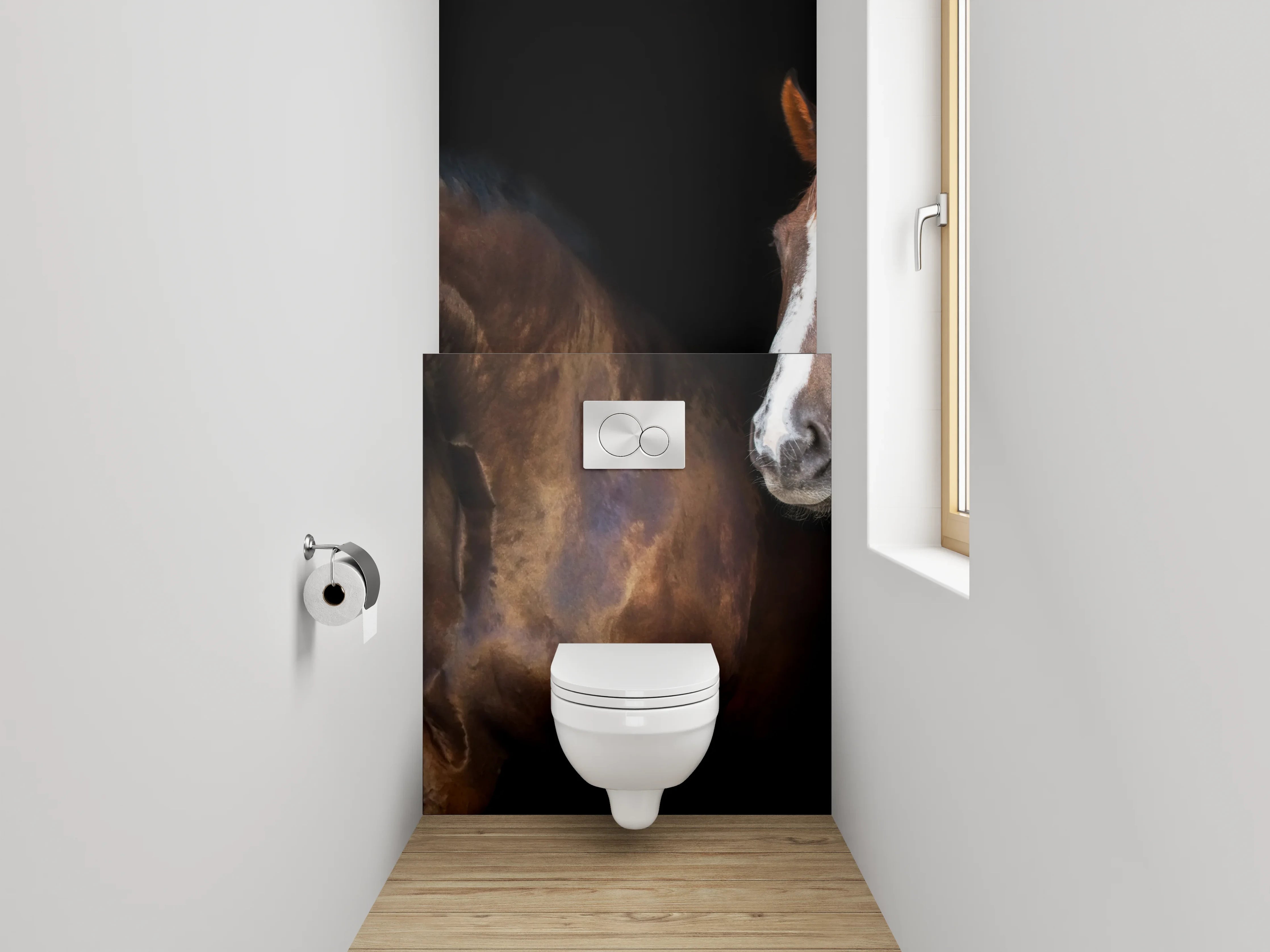 WC-Rückwand - Pferdeportrait Collage auf Schwarz