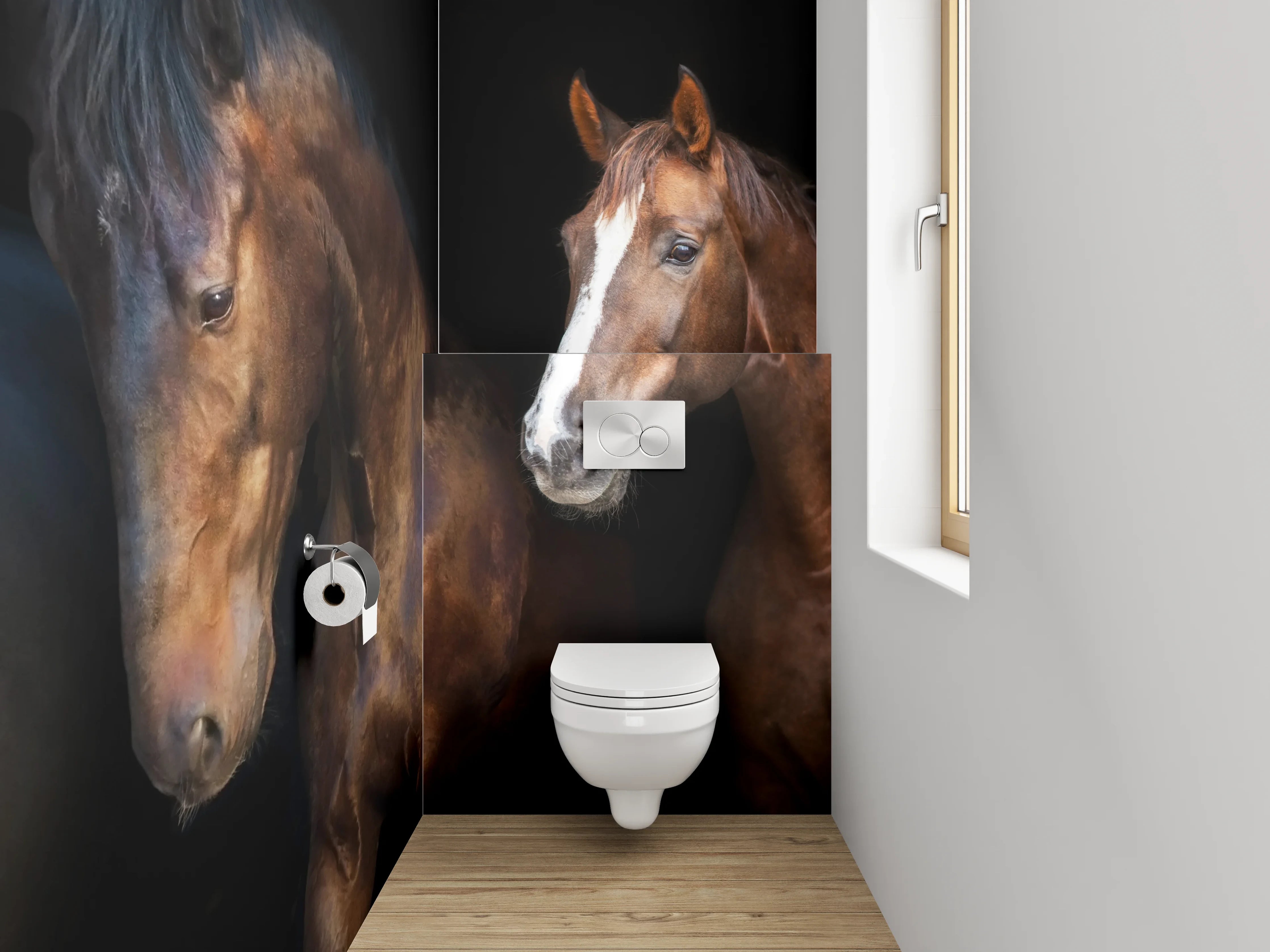 WC-Rückwand - Pferdeportrait Collage auf Schwarz