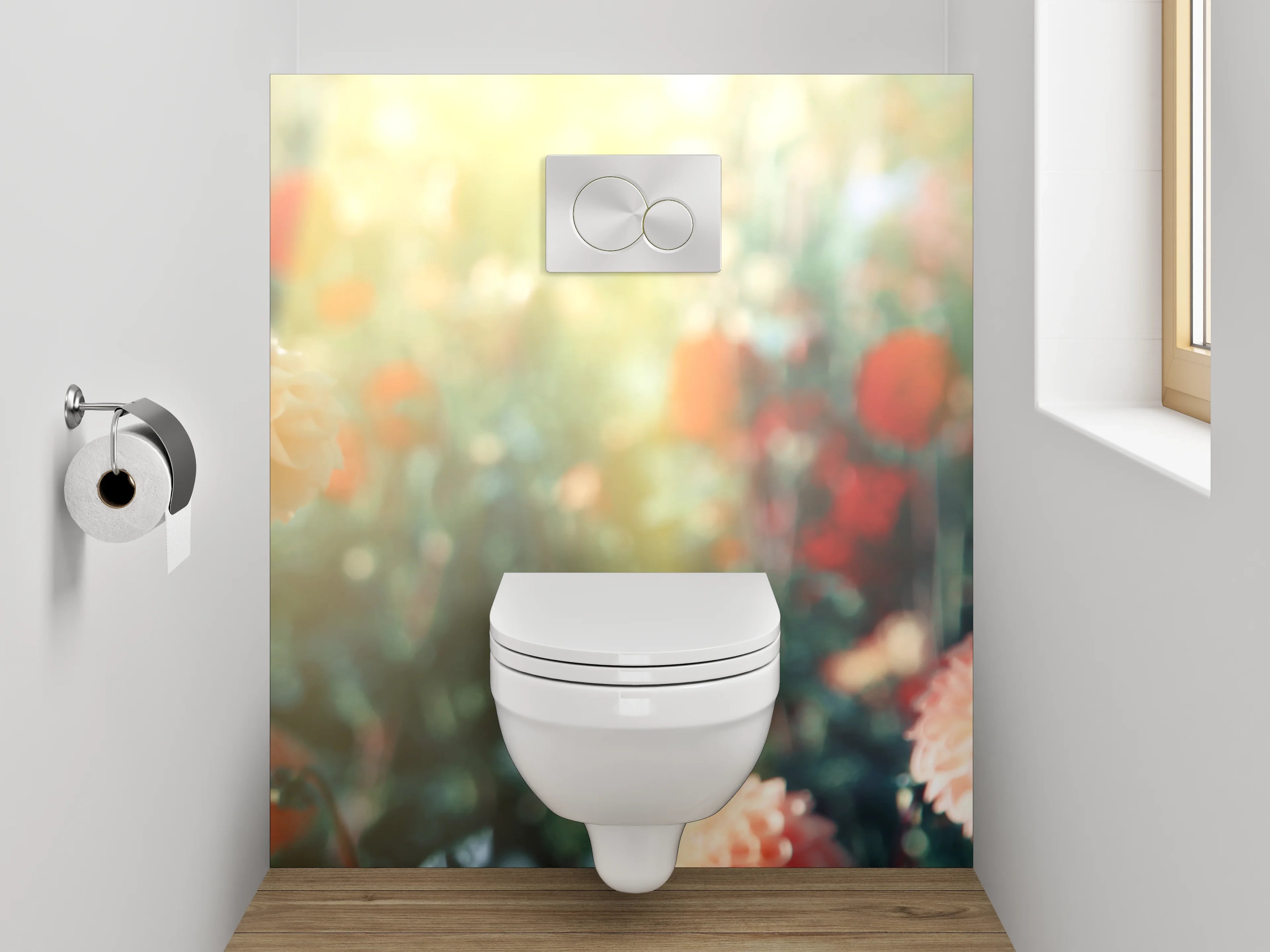 WC-Rückwand - Pfirsichfarbene Dahlien im Sonnenlicht