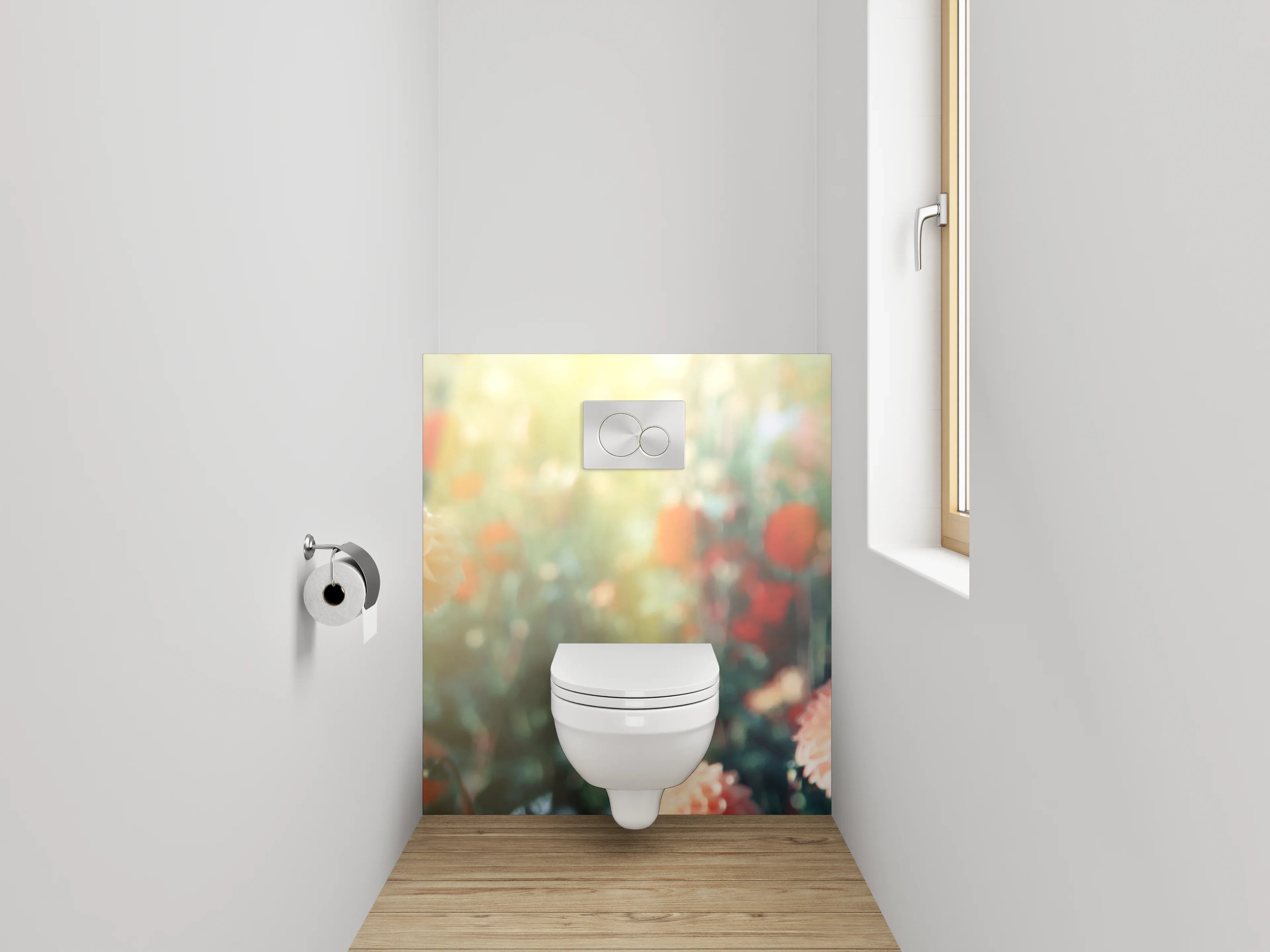 WC-Rückwand - Pfirsichfarbene Dahlien im Sonnenlicht