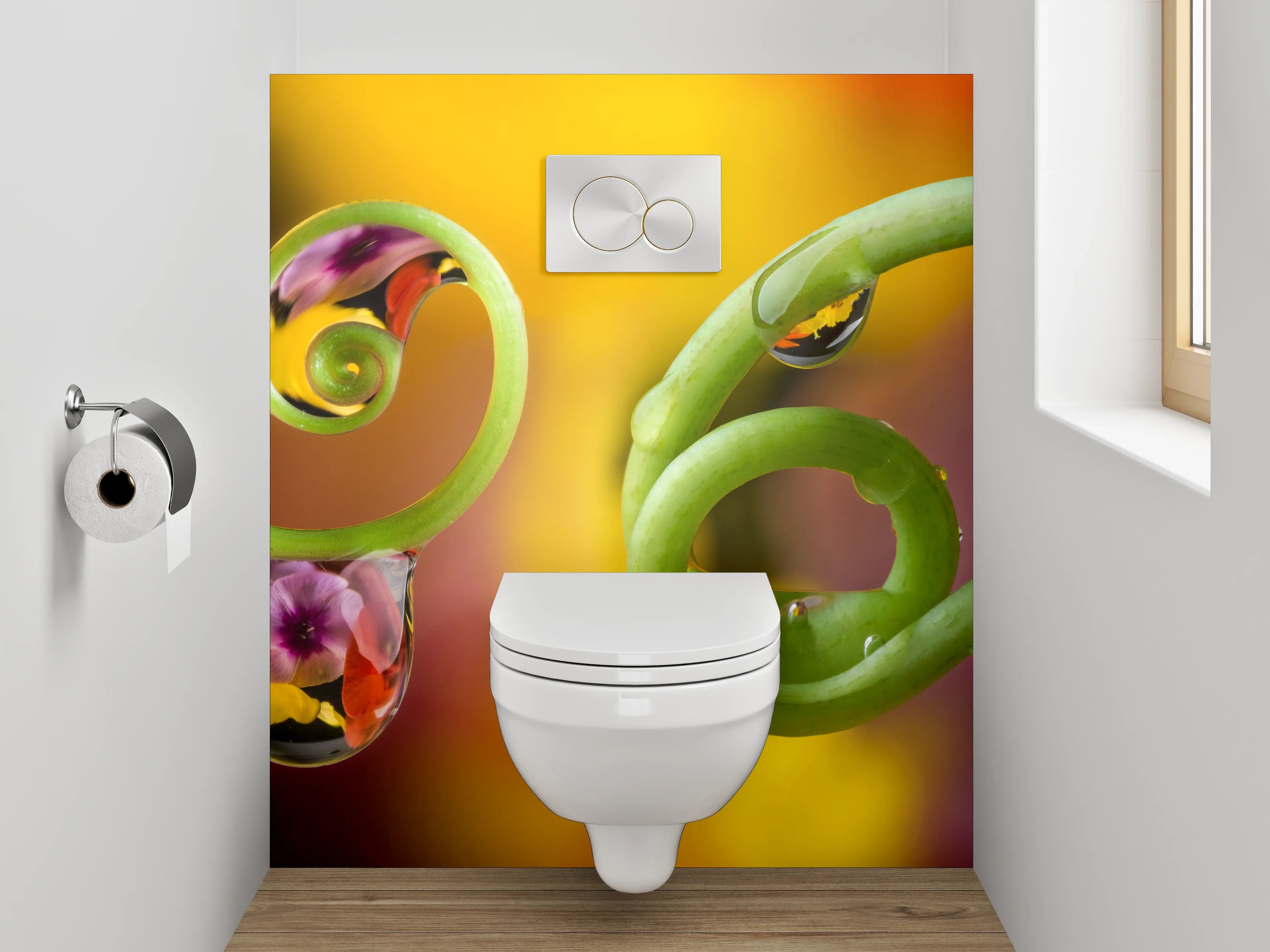 WC-Rückwand - Pflanzenranken mit Tautropfen