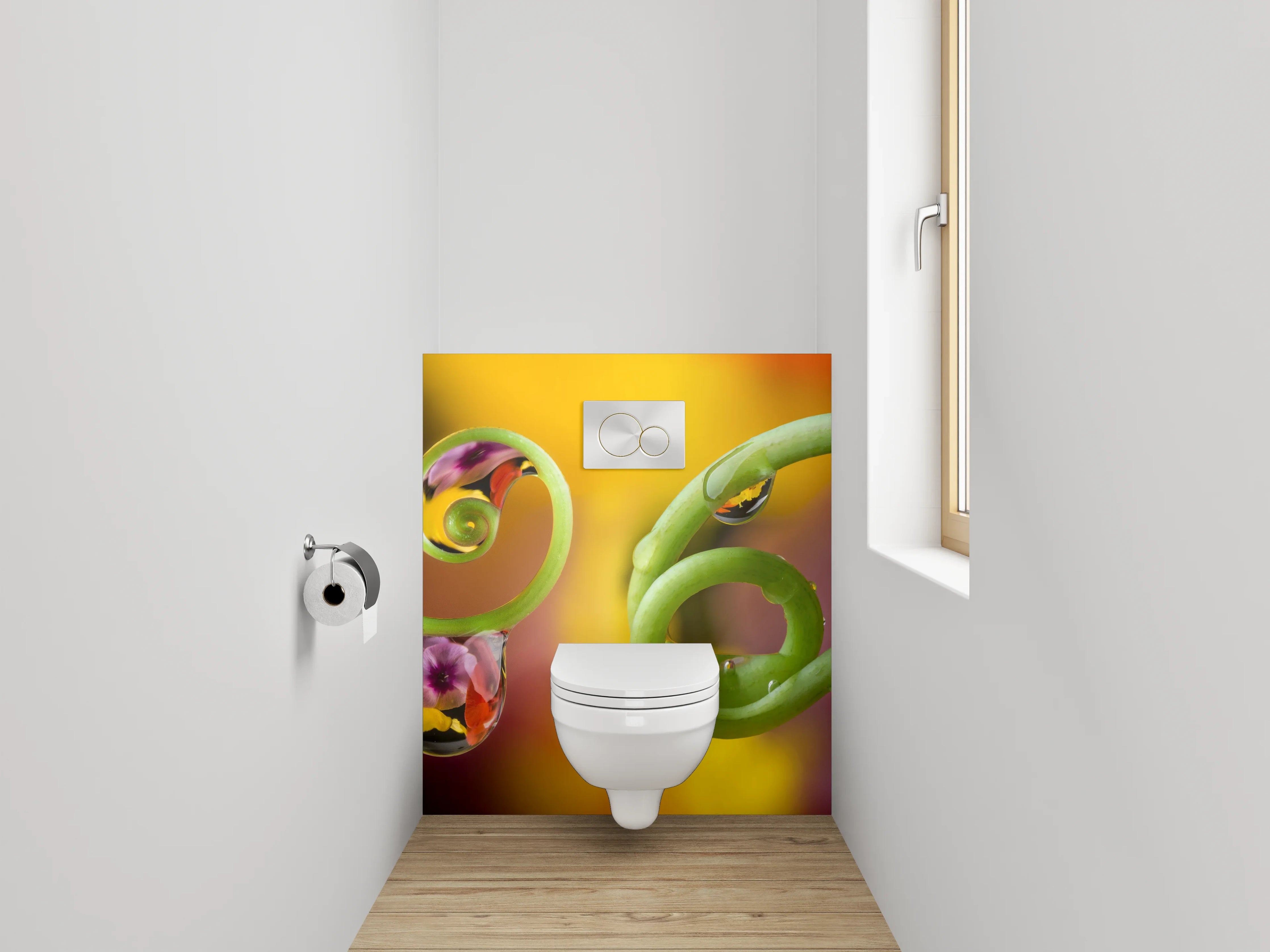 WC-Rückwand - Pflanzenranken mit Tautropfen