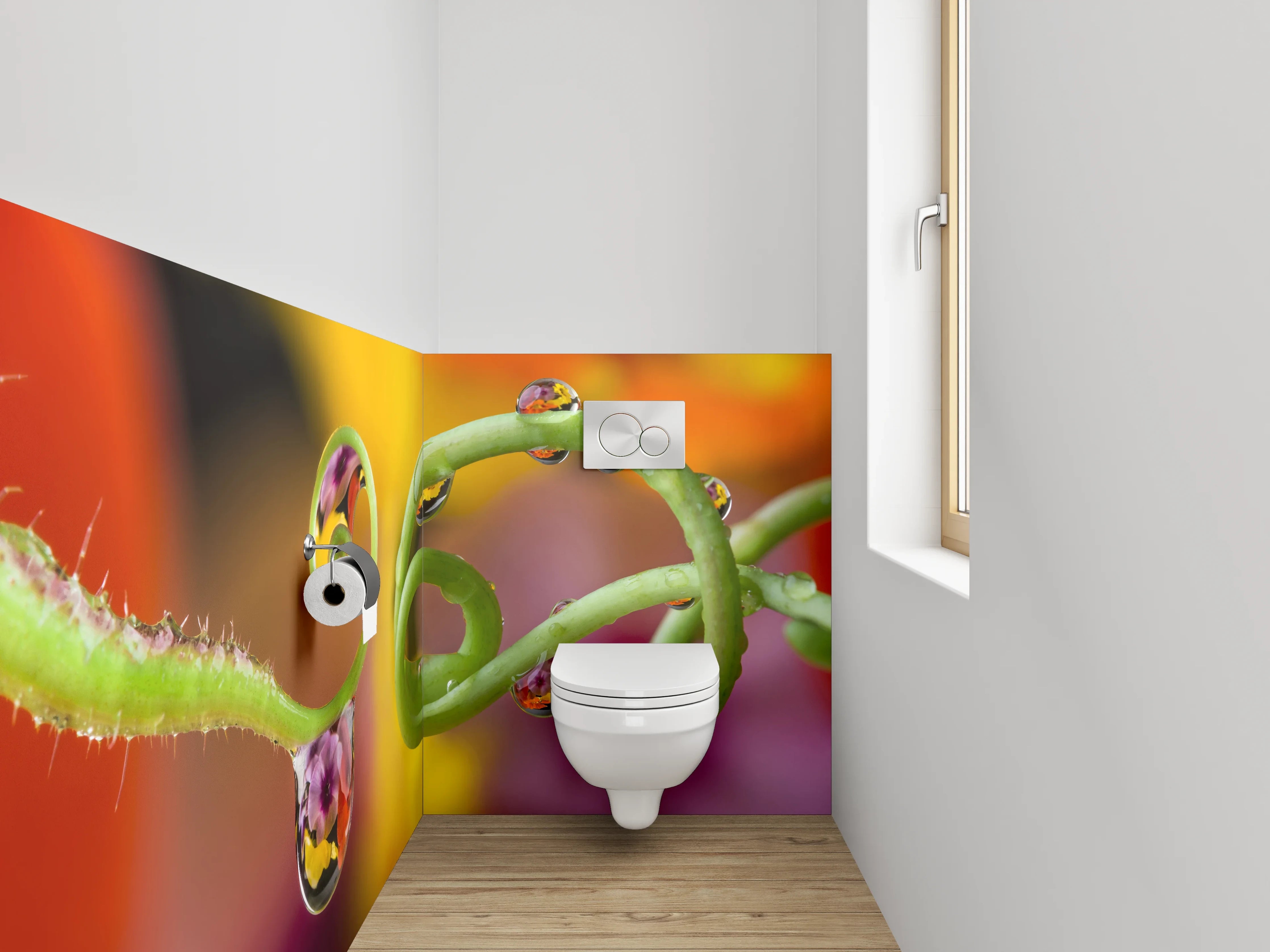 WC-Rückwand - Pflanzenranken mit Tautropfen