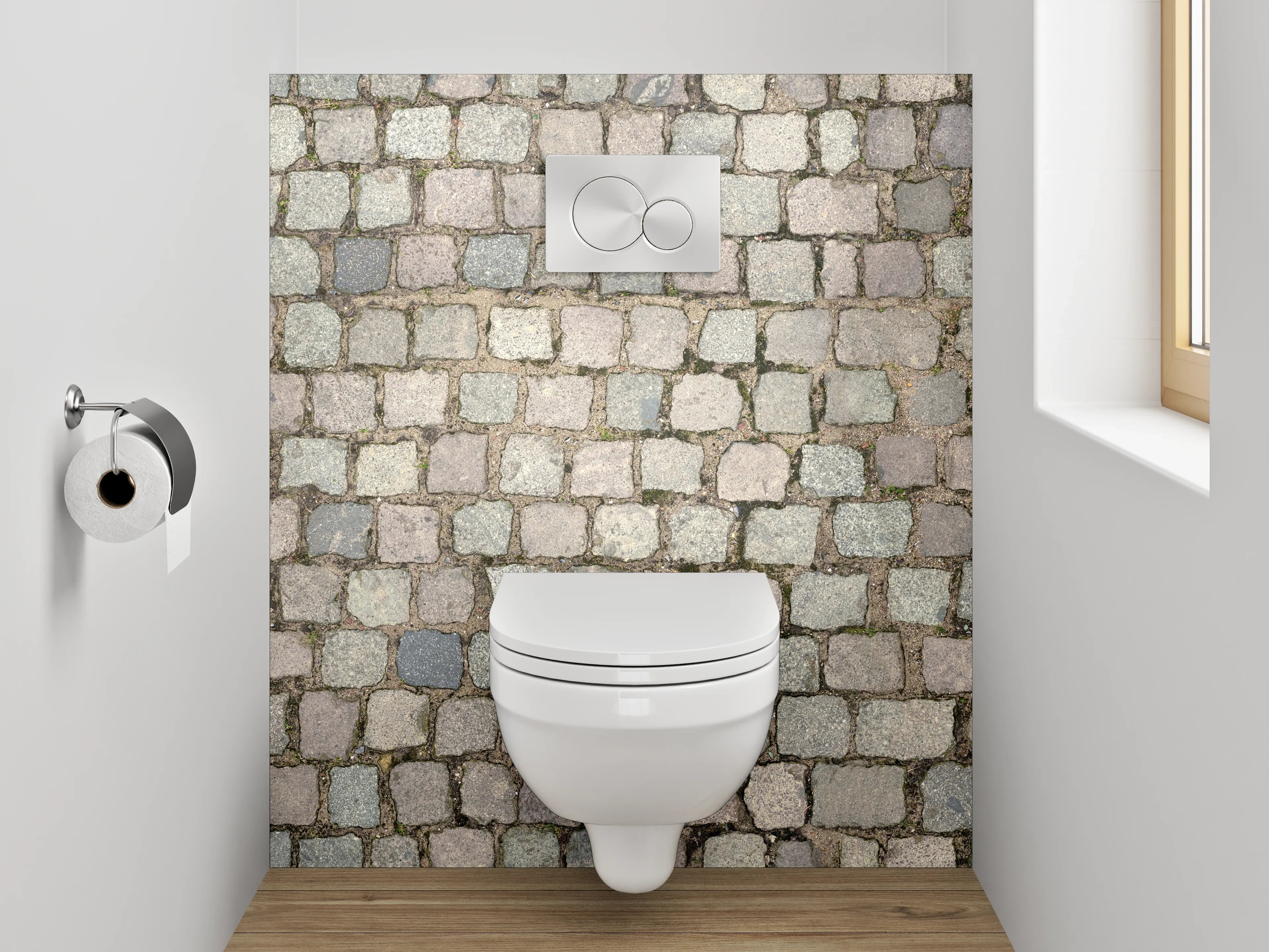 WC-Rückwand - Pflastersteinmuster Grau Braun