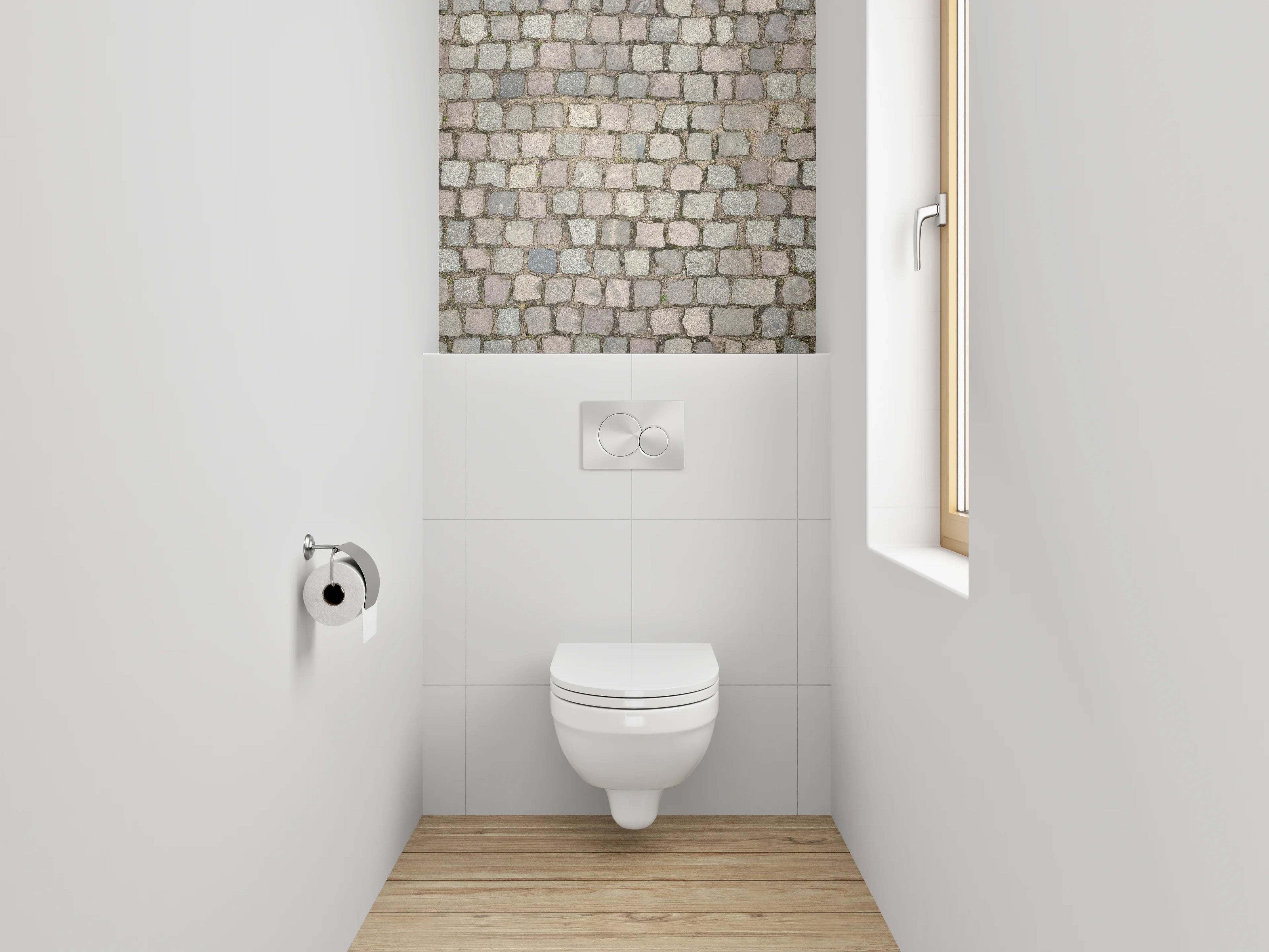 WC-Rückwand - Pflastersteinmuster Grau Braun