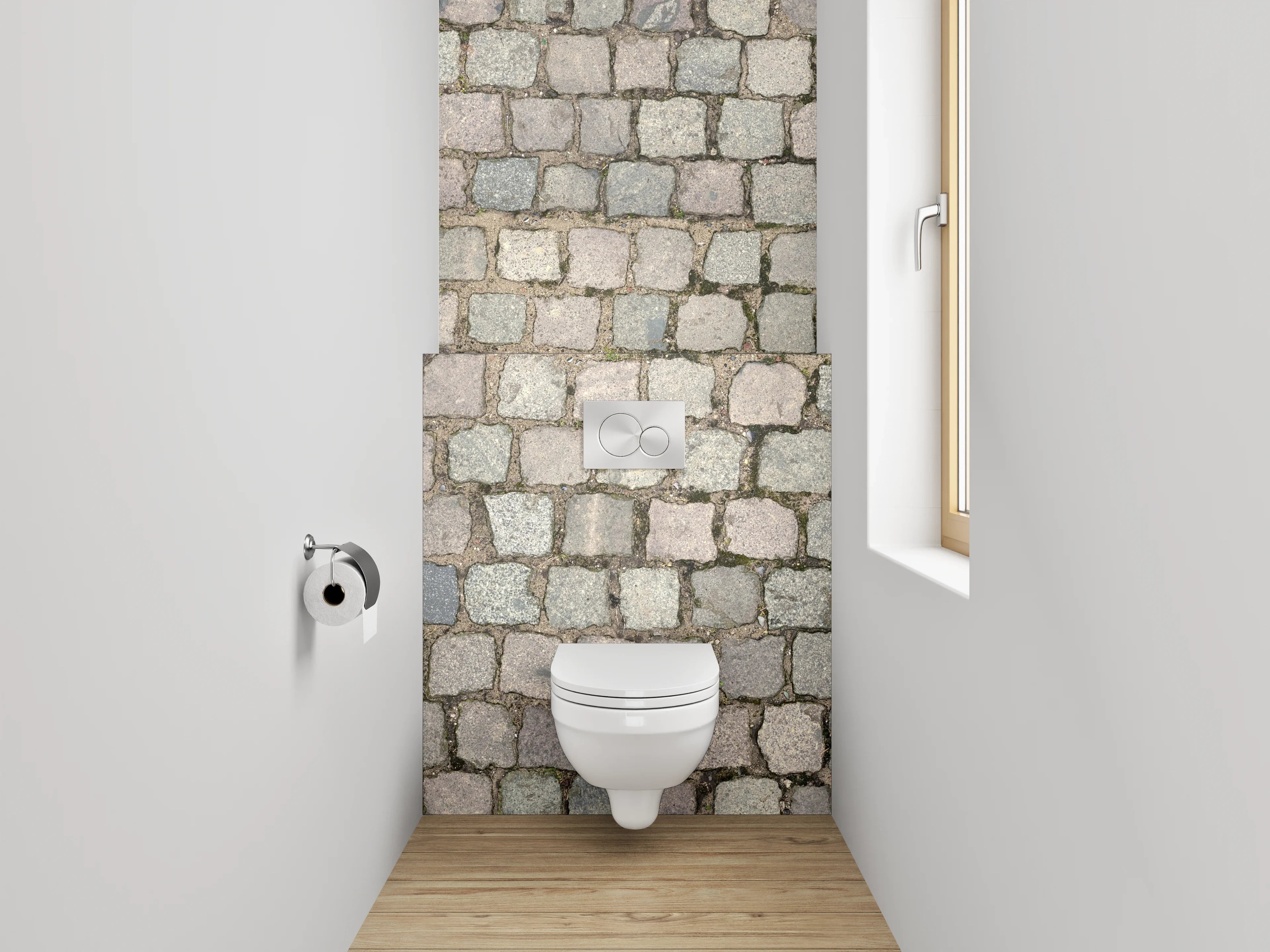 WC-Rückwand - Pflastersteinmuster Grau Braun