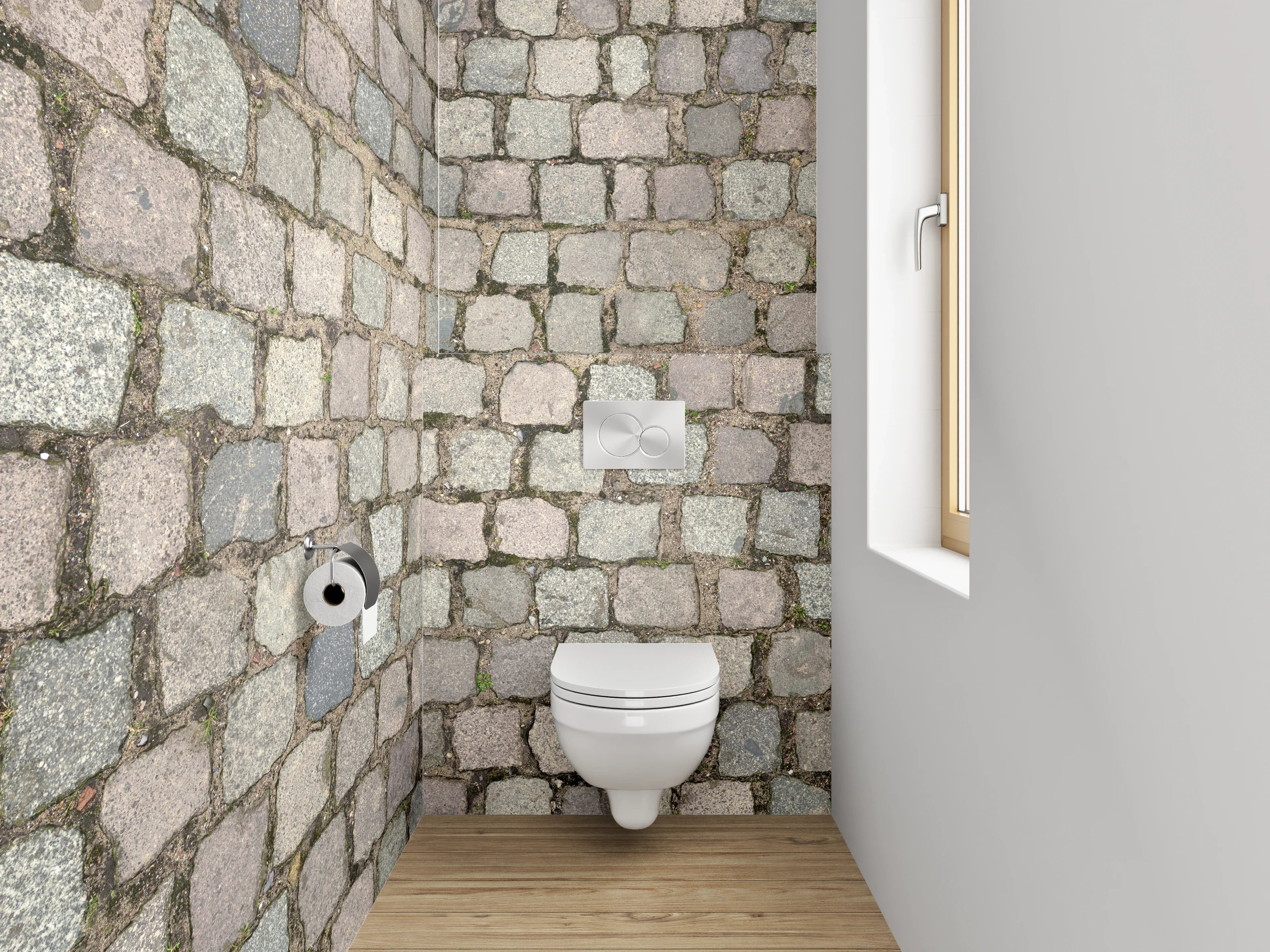 WC-Rückwand - Pflastersteinmuster Grau Braun