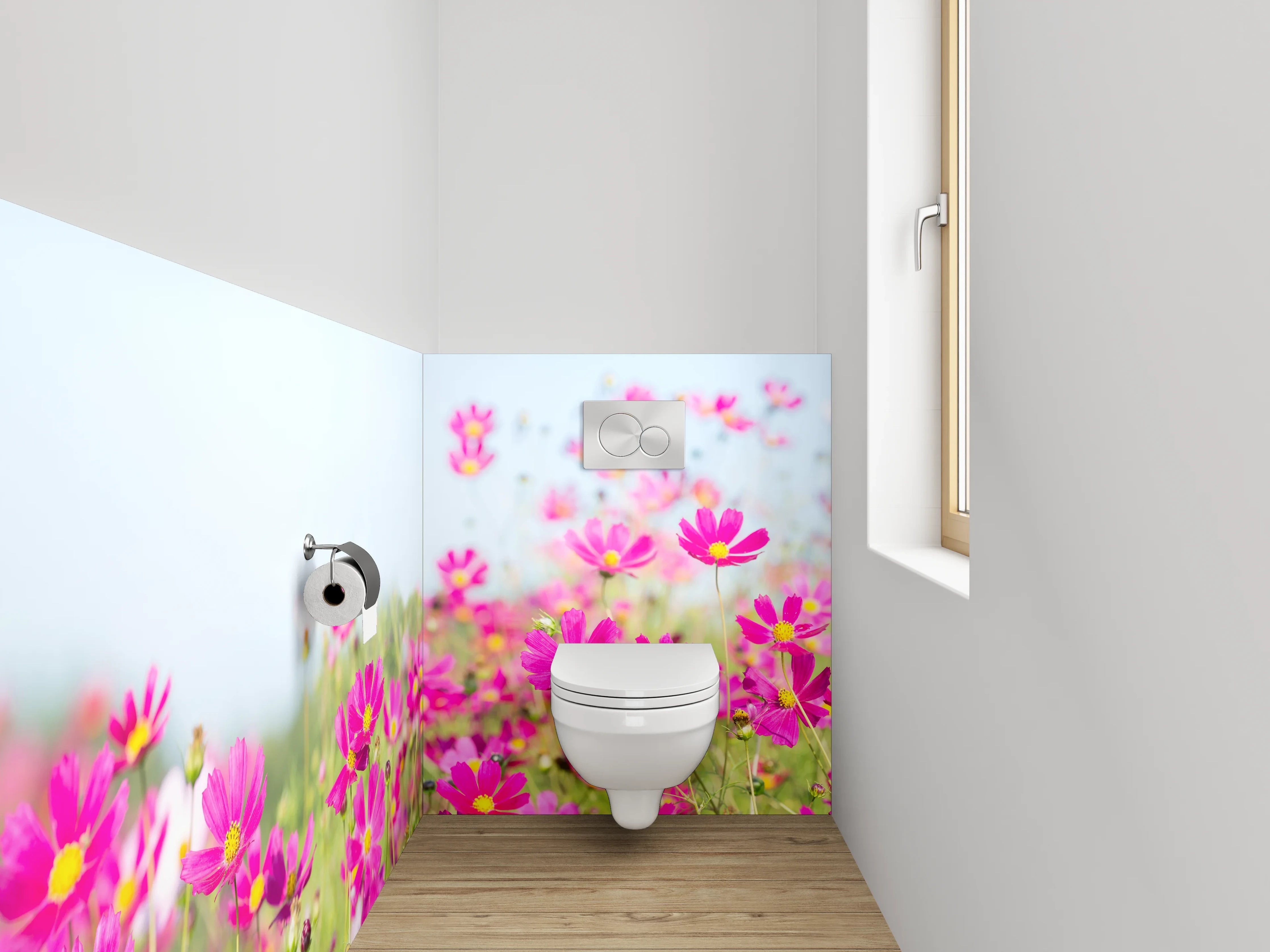 WC-Rückwand - Pinkes Blumenmeer auf Sommerwiese