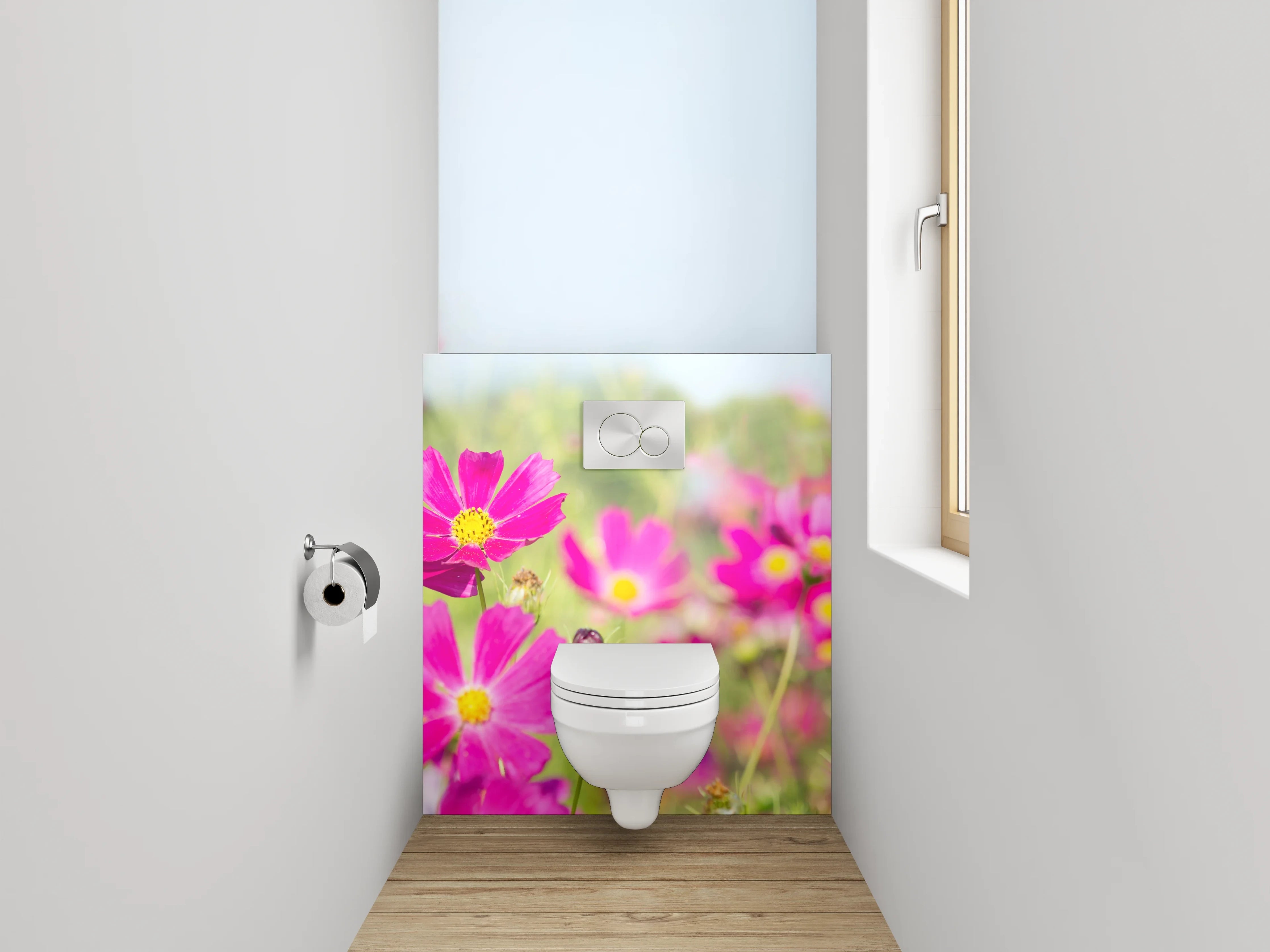 WC-Rückwand - Pinkes Blumenmeer auf Sommerwiese