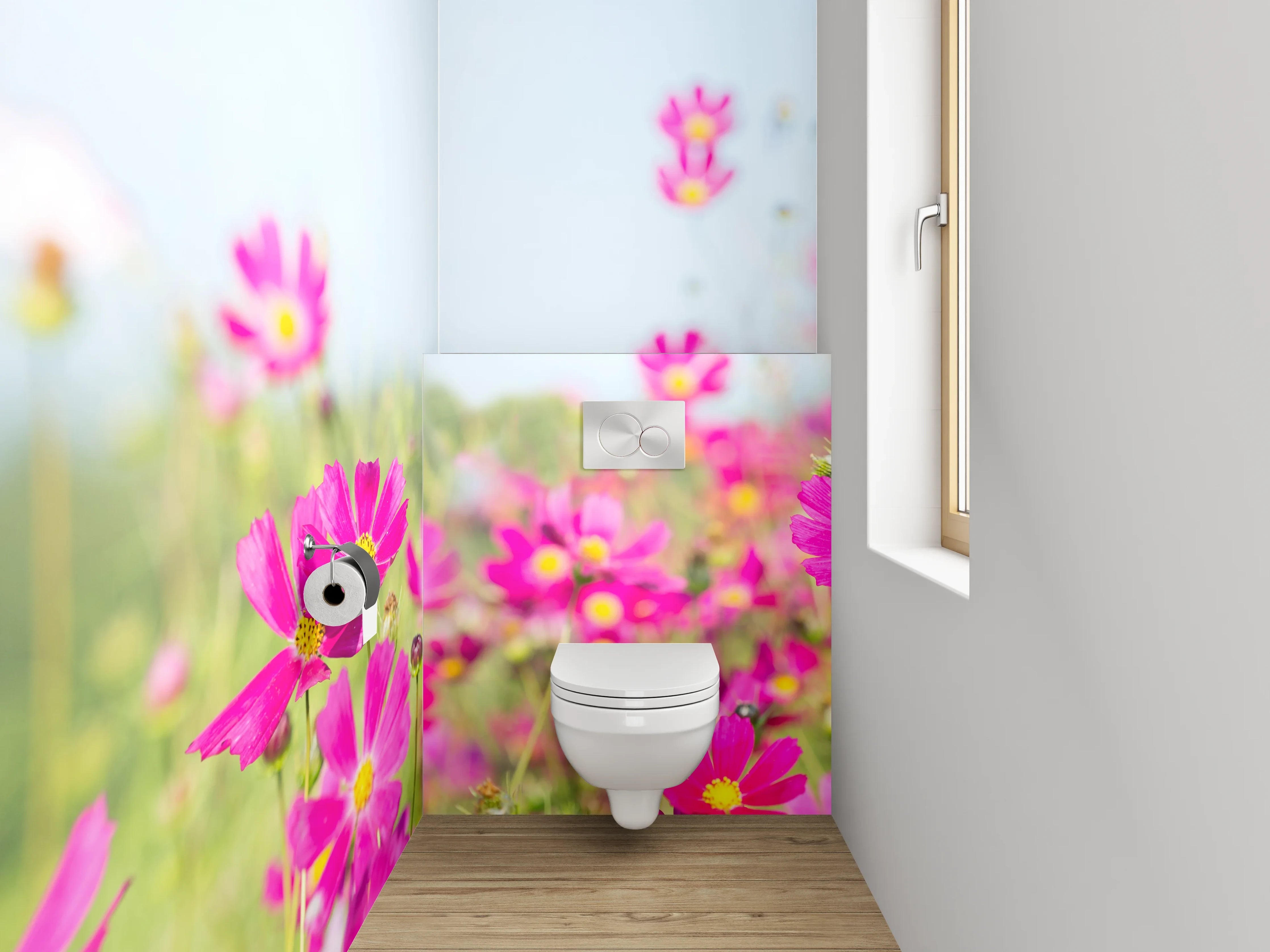 WC-Rückwand - Pinkes Blumenmeer auf Sommerwiese