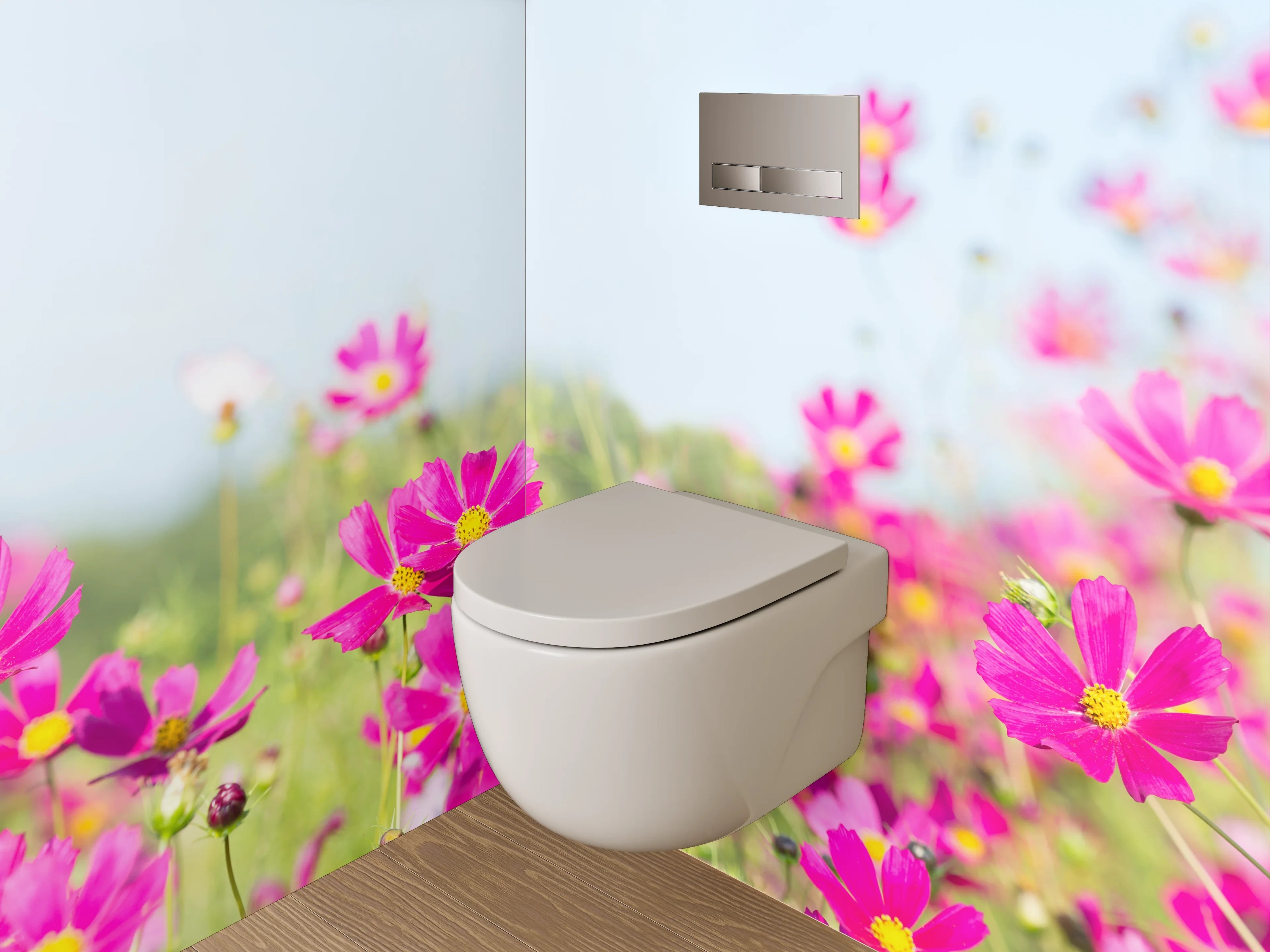 WC-Rückwand - Pinkes Blumenmeer auf Sommerwiese