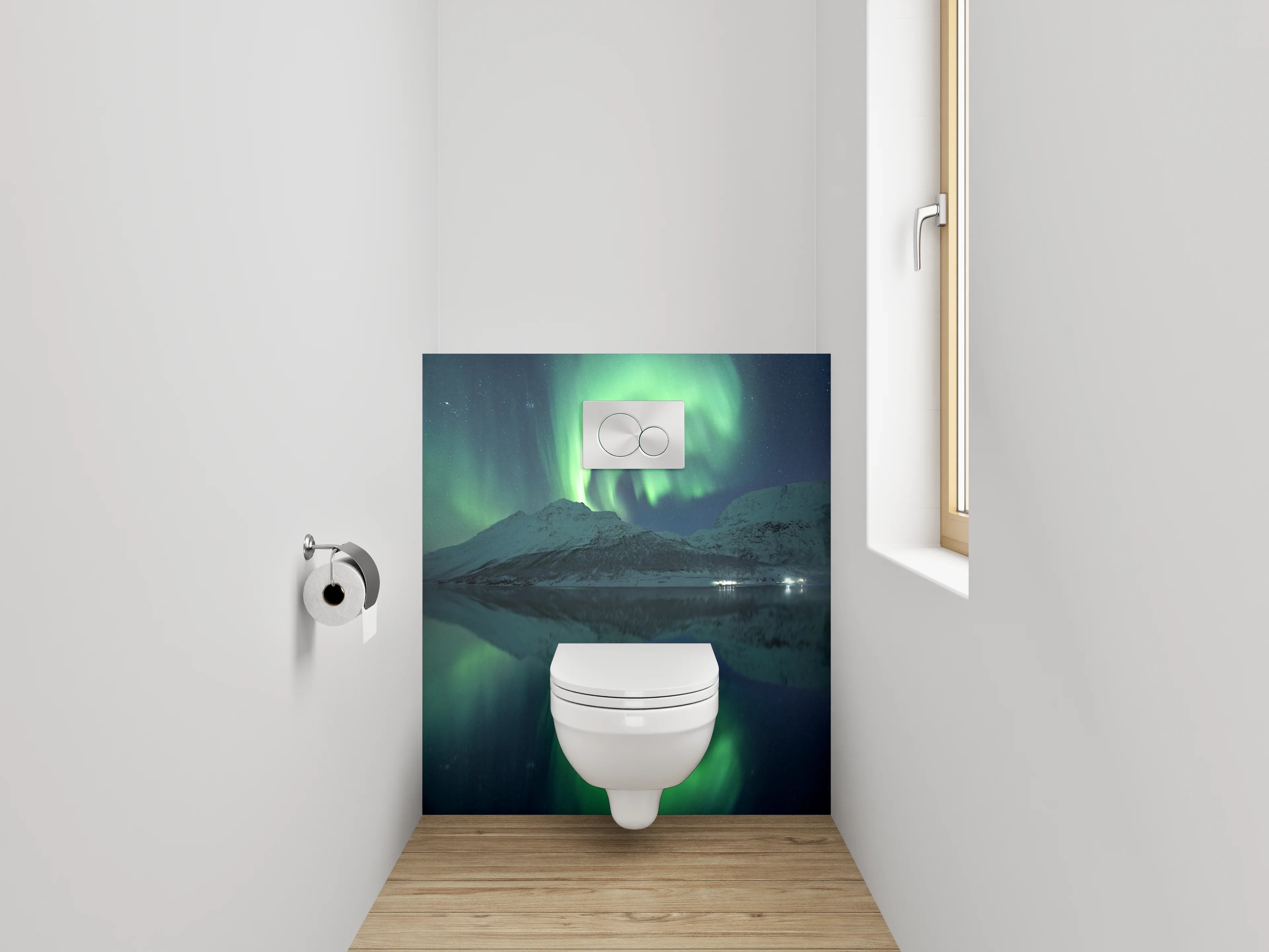 WC-Rückwand - Polarlicht über verschneiten Bergen