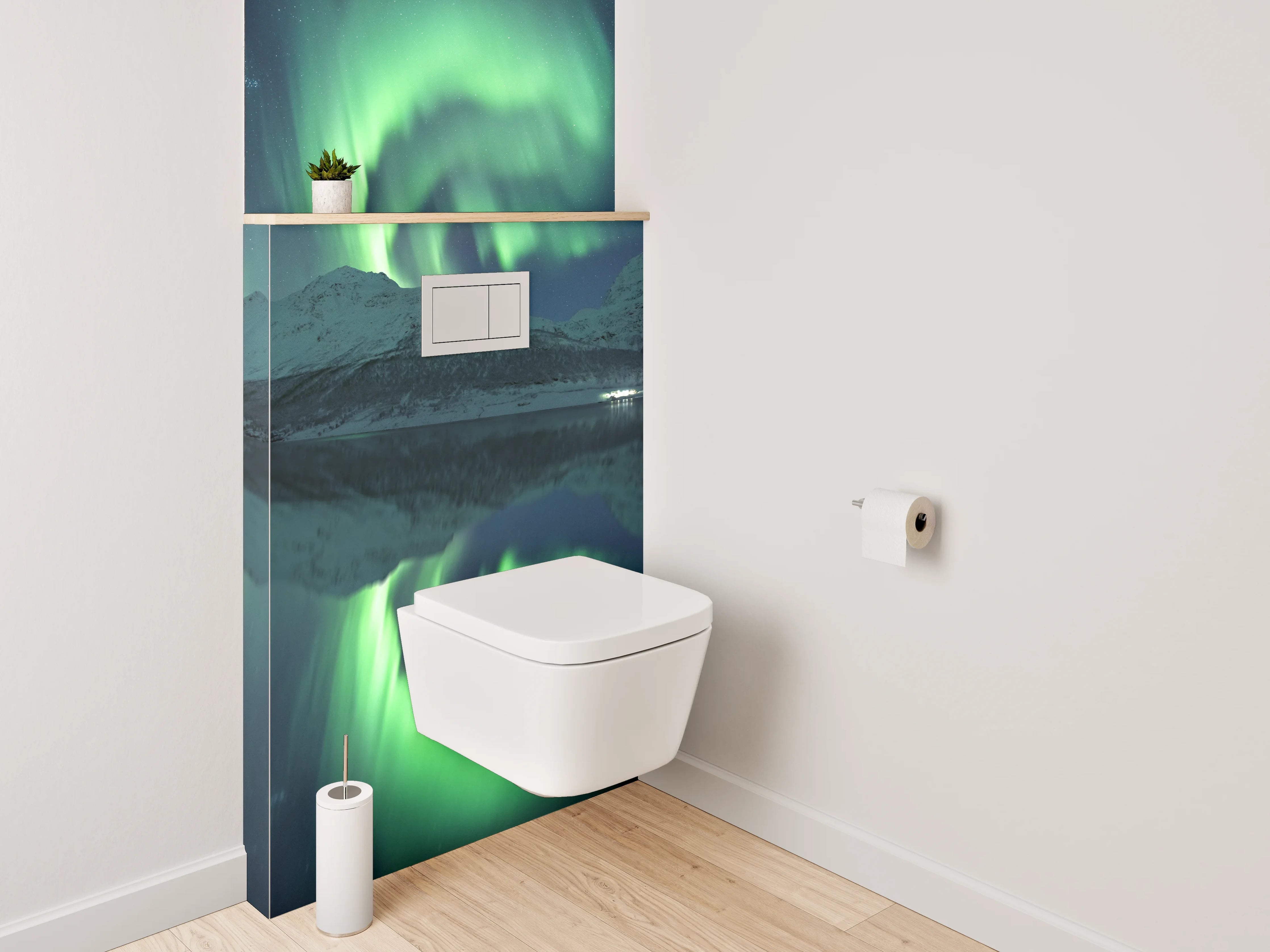 WC-Rückwand - Polarlicht über verschneiten Bergen