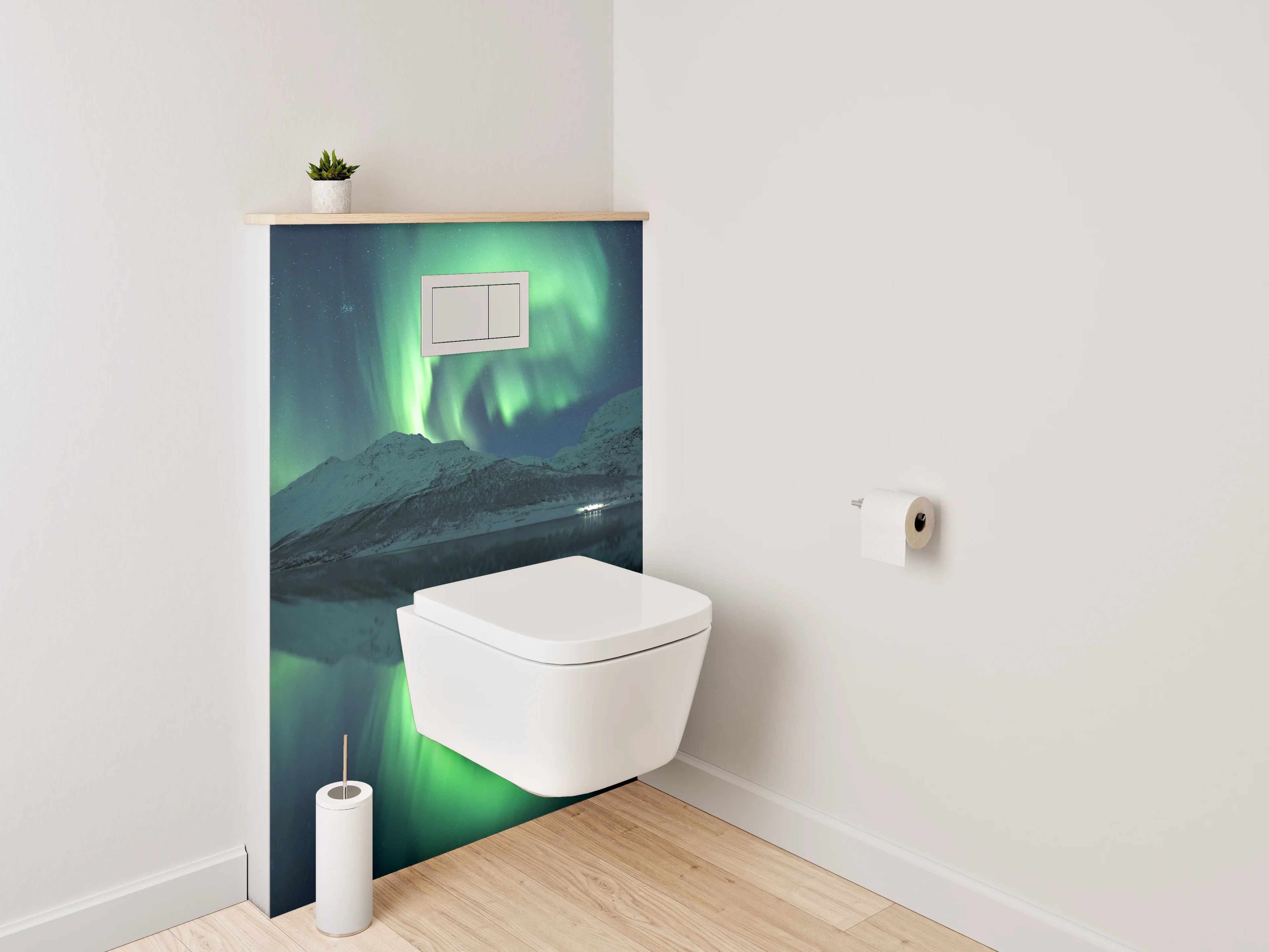 WC-Rückwand - Polarlicht über verschneiten Bergen