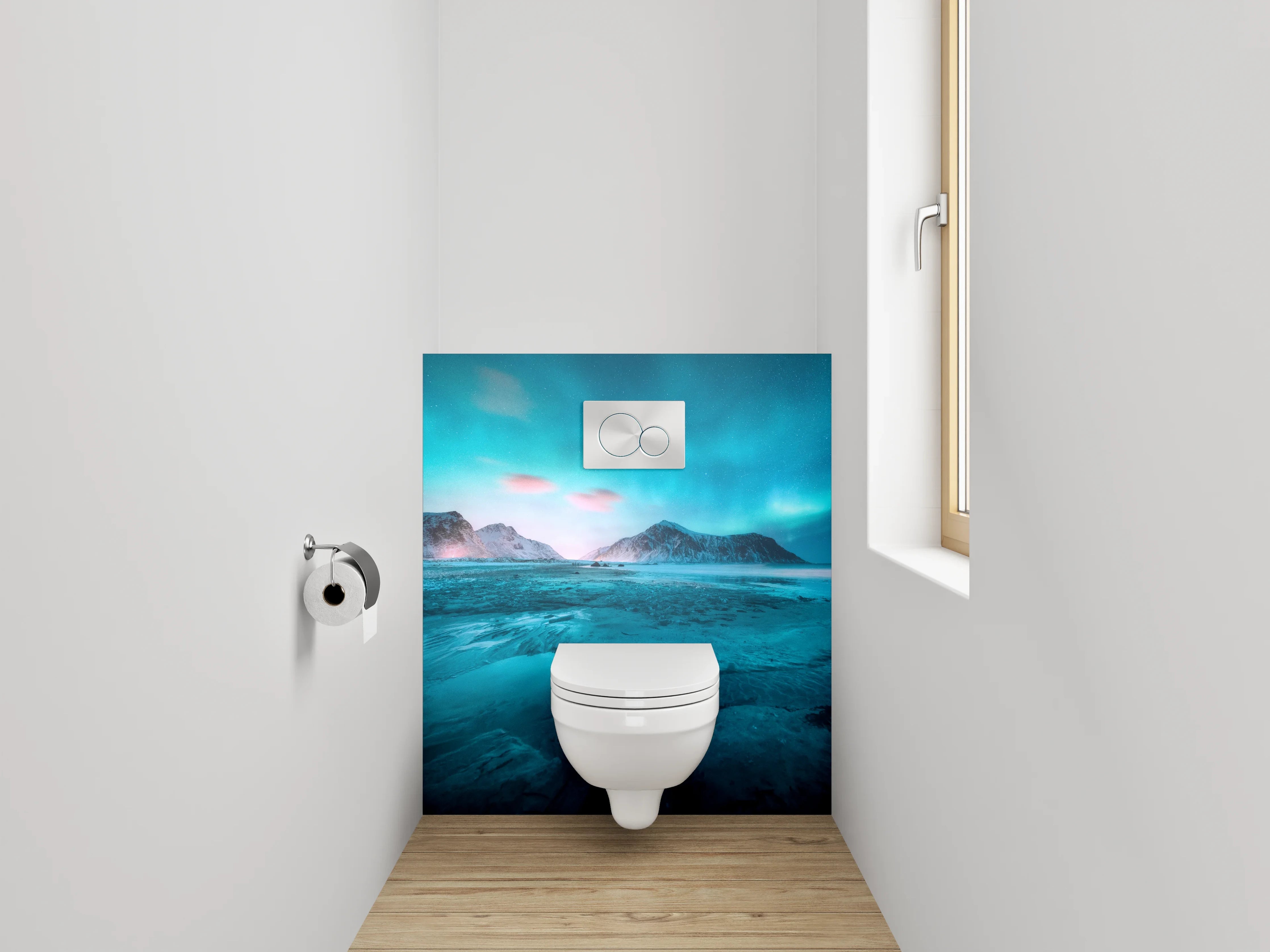 WC-Rückwand - Polarlichter über arktischer Landschaft