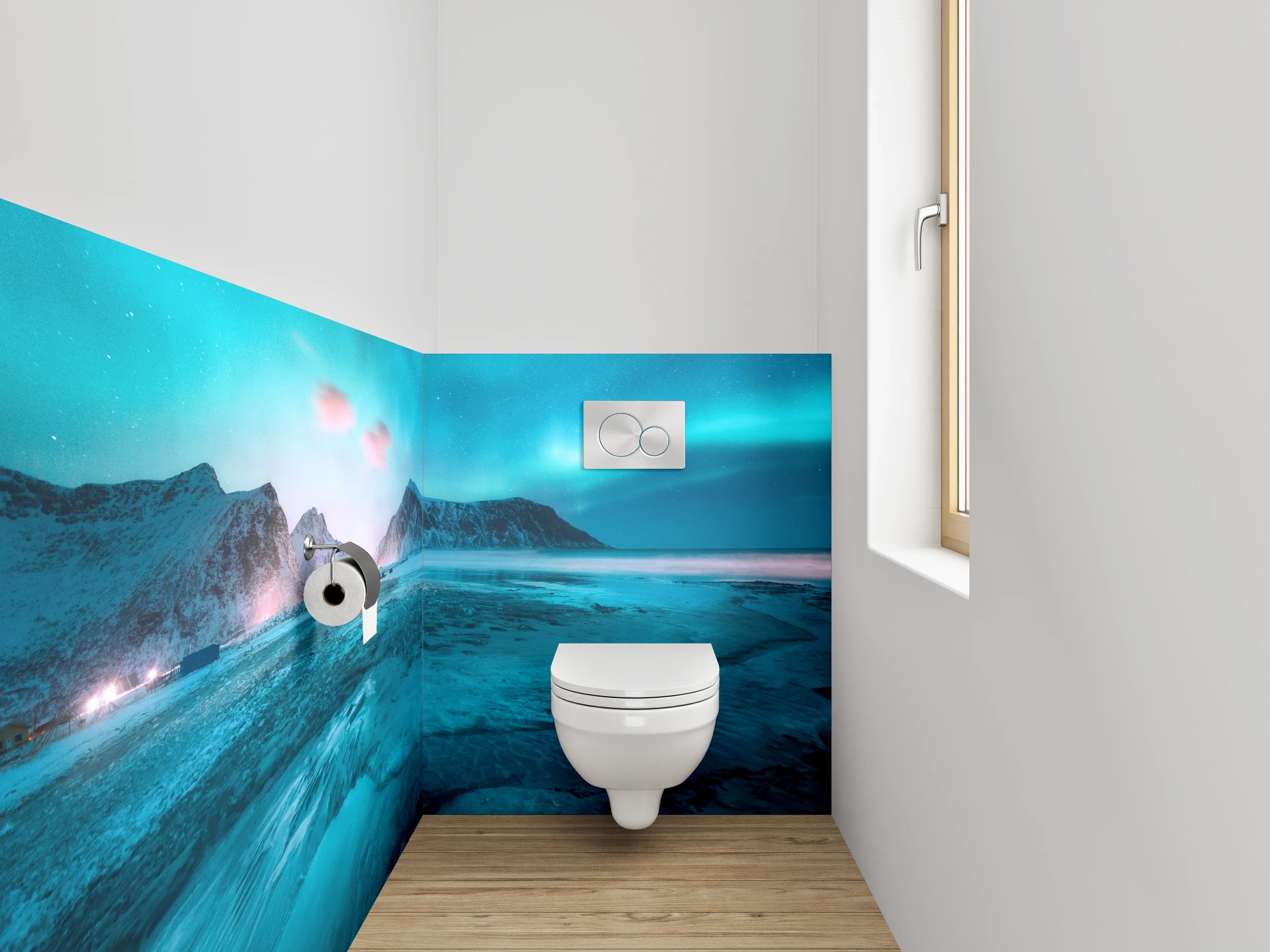 WC-Rückwand - Polarlichter über arktischer Landschaft