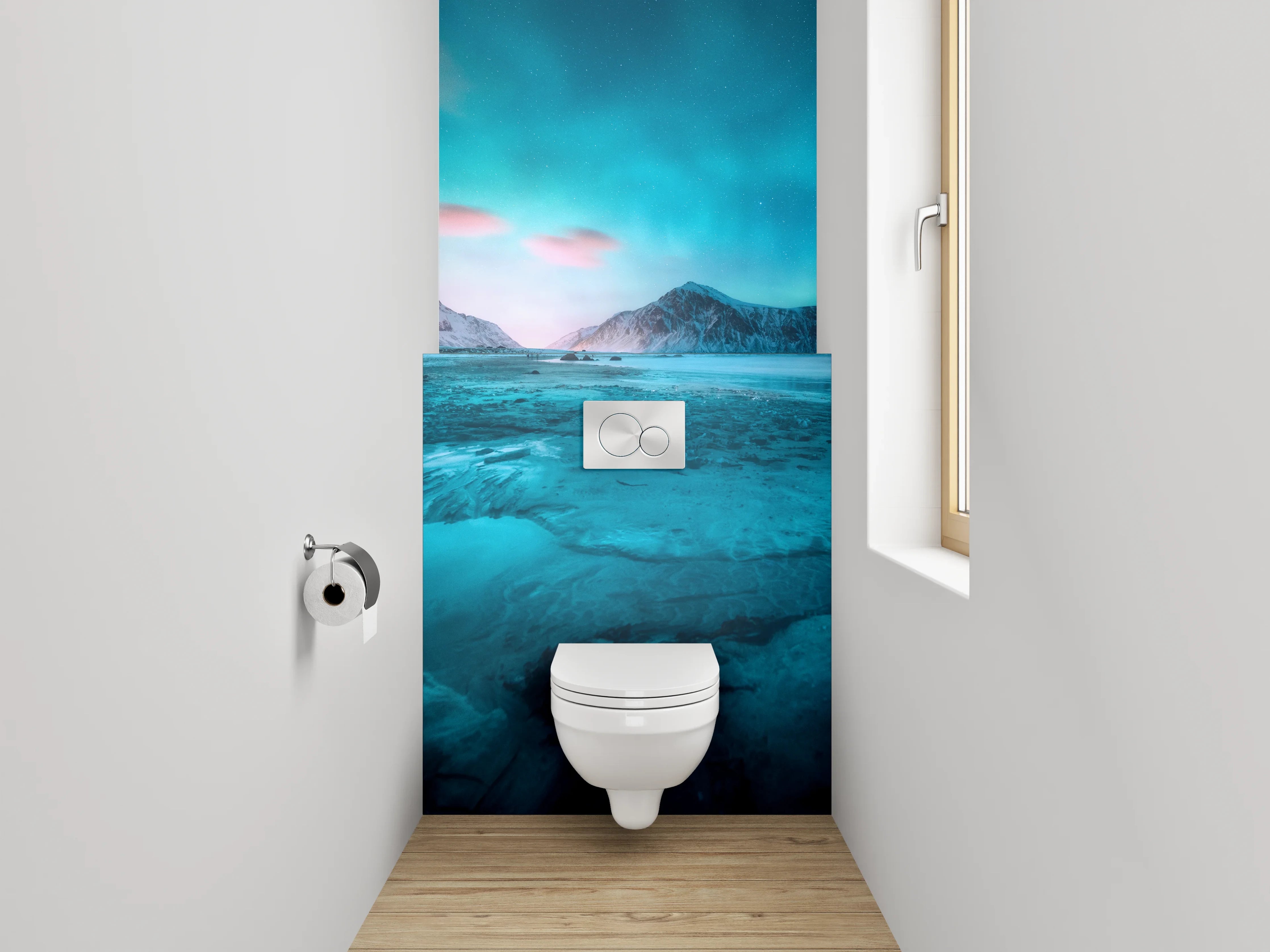 WC-Rückwand - Polarlichter über arktischer Landschaft