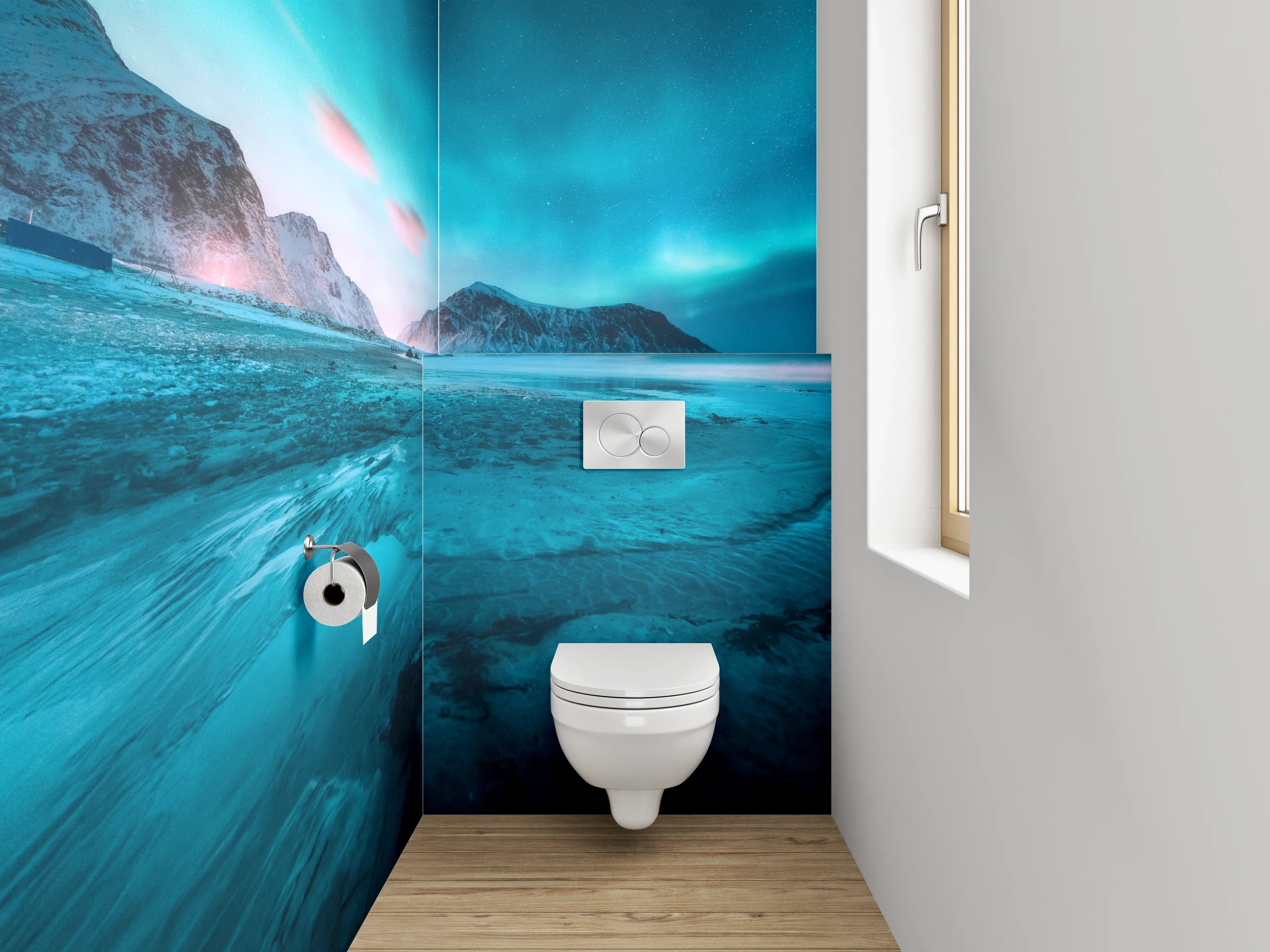 WC-Rückwand - Polarlichter über arktischer Landschaft