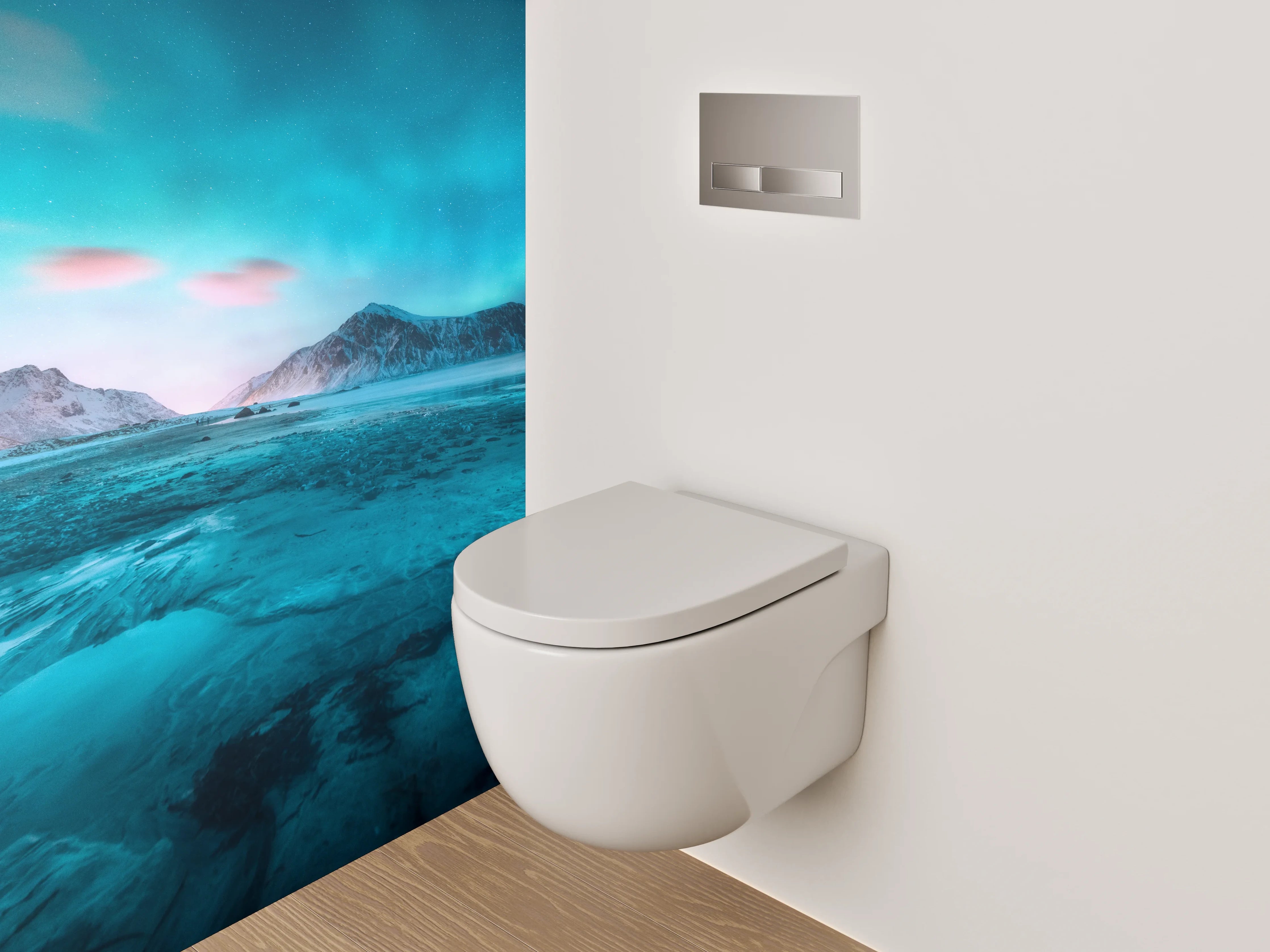 WC-Rückwand - Polarlichter über arktischer Landschaft