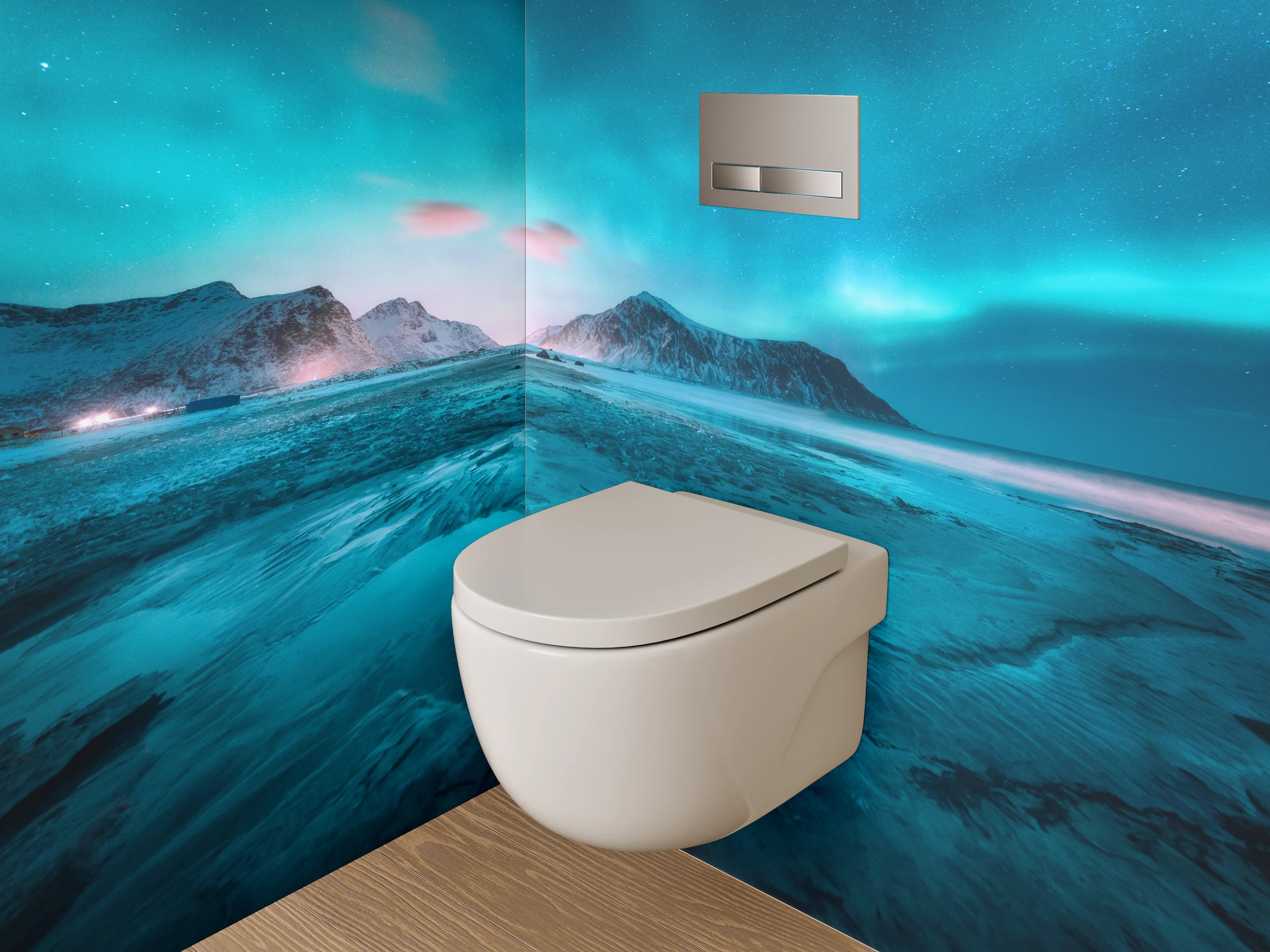 WC-Rückwand - Polarlichter über arktischer Landschaft