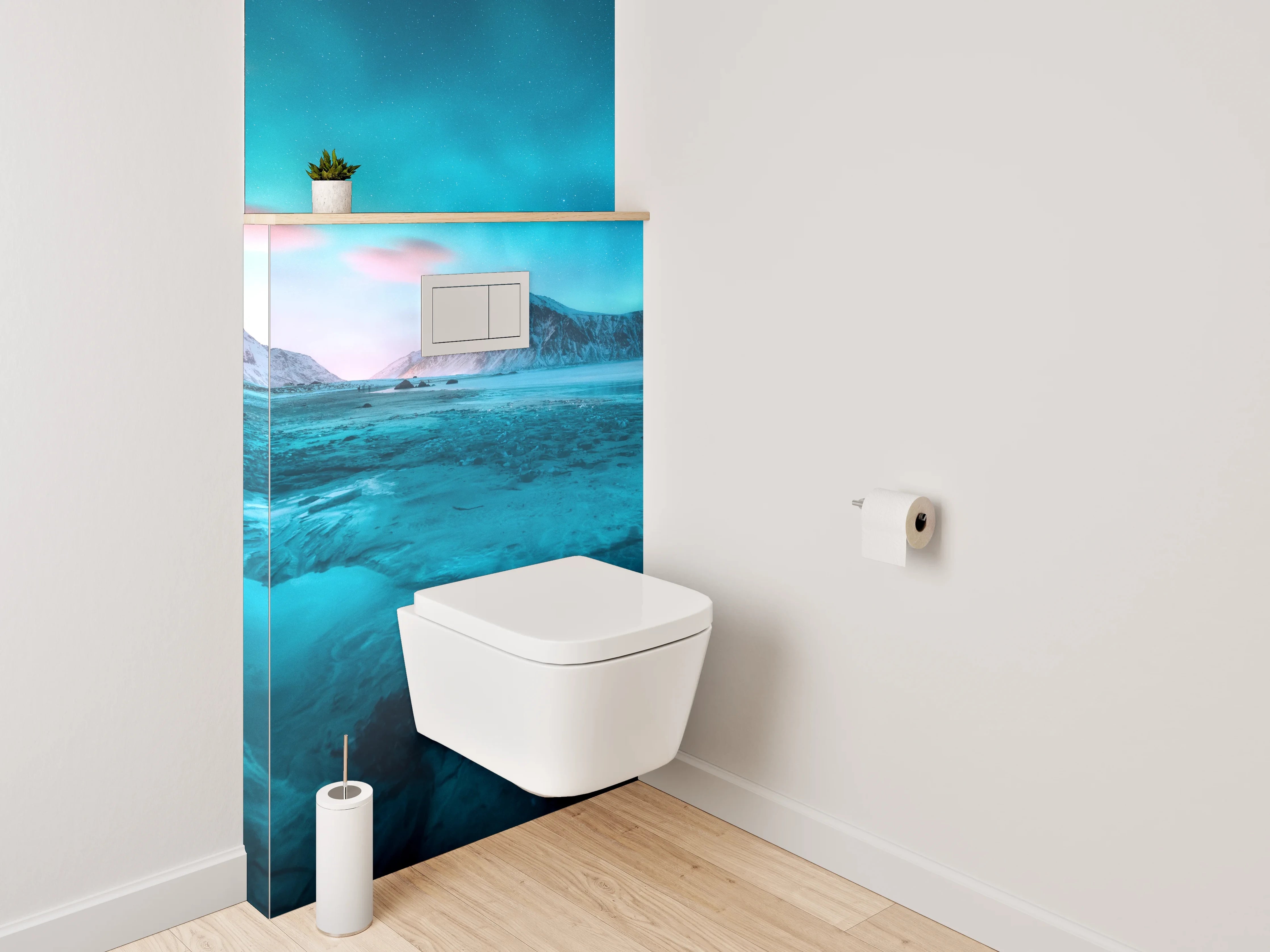 WC-Rückwand - Polarlichter über arktischer Landschaft