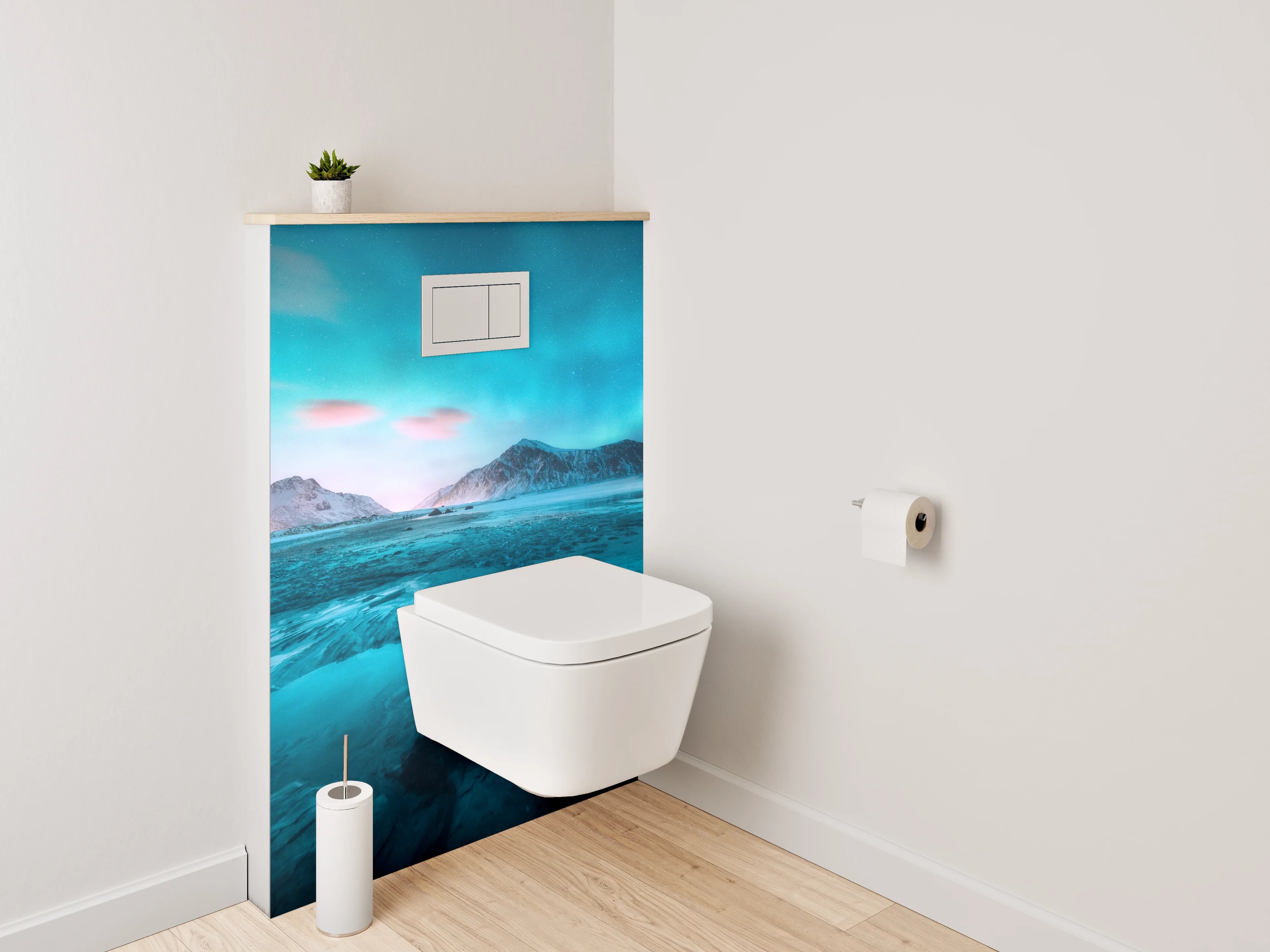 WC-Rückwand - Polarlichter über arktischer Landschaft
