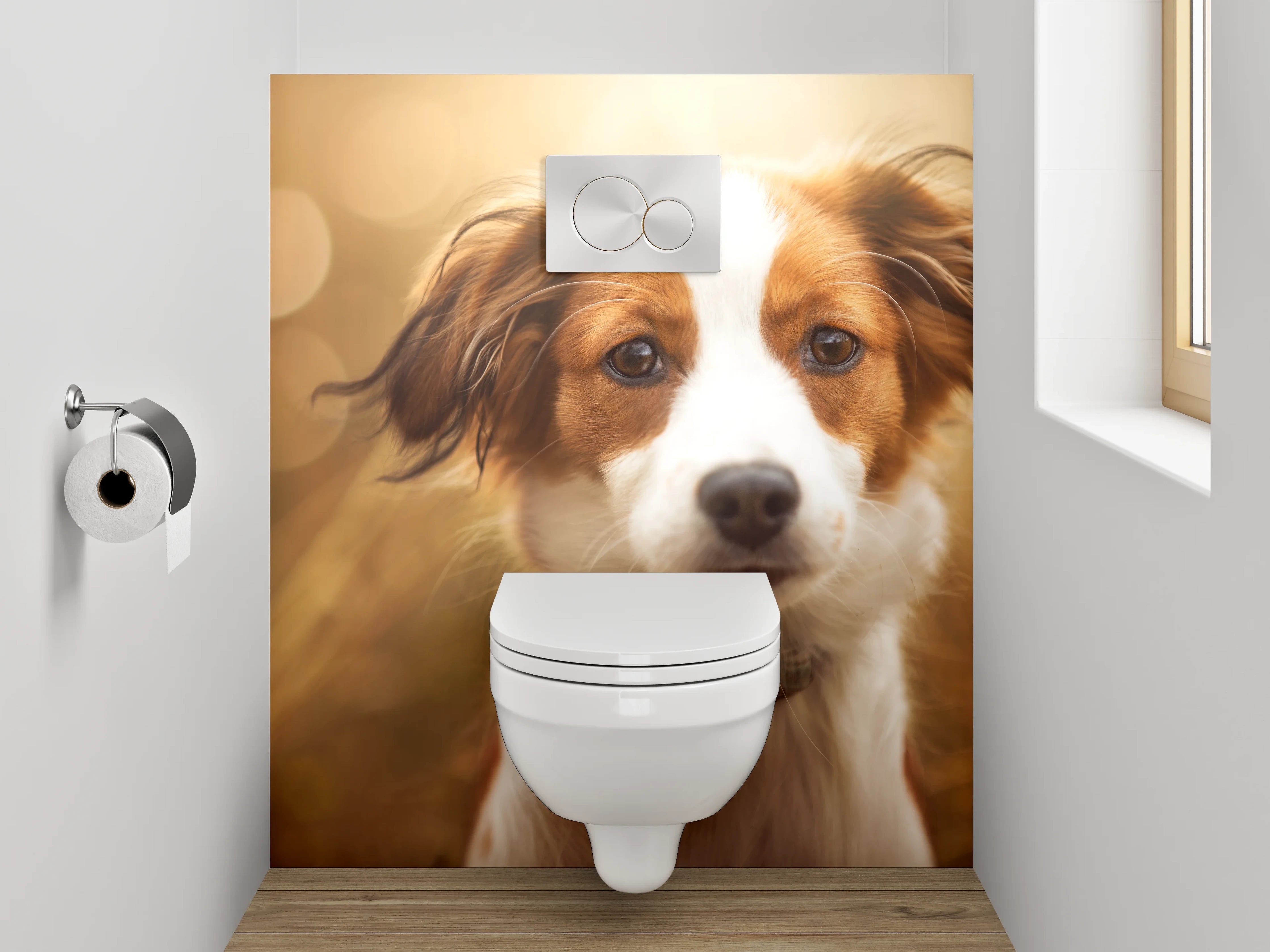 WC-Rückwand - Porträt Hund auf Wiese