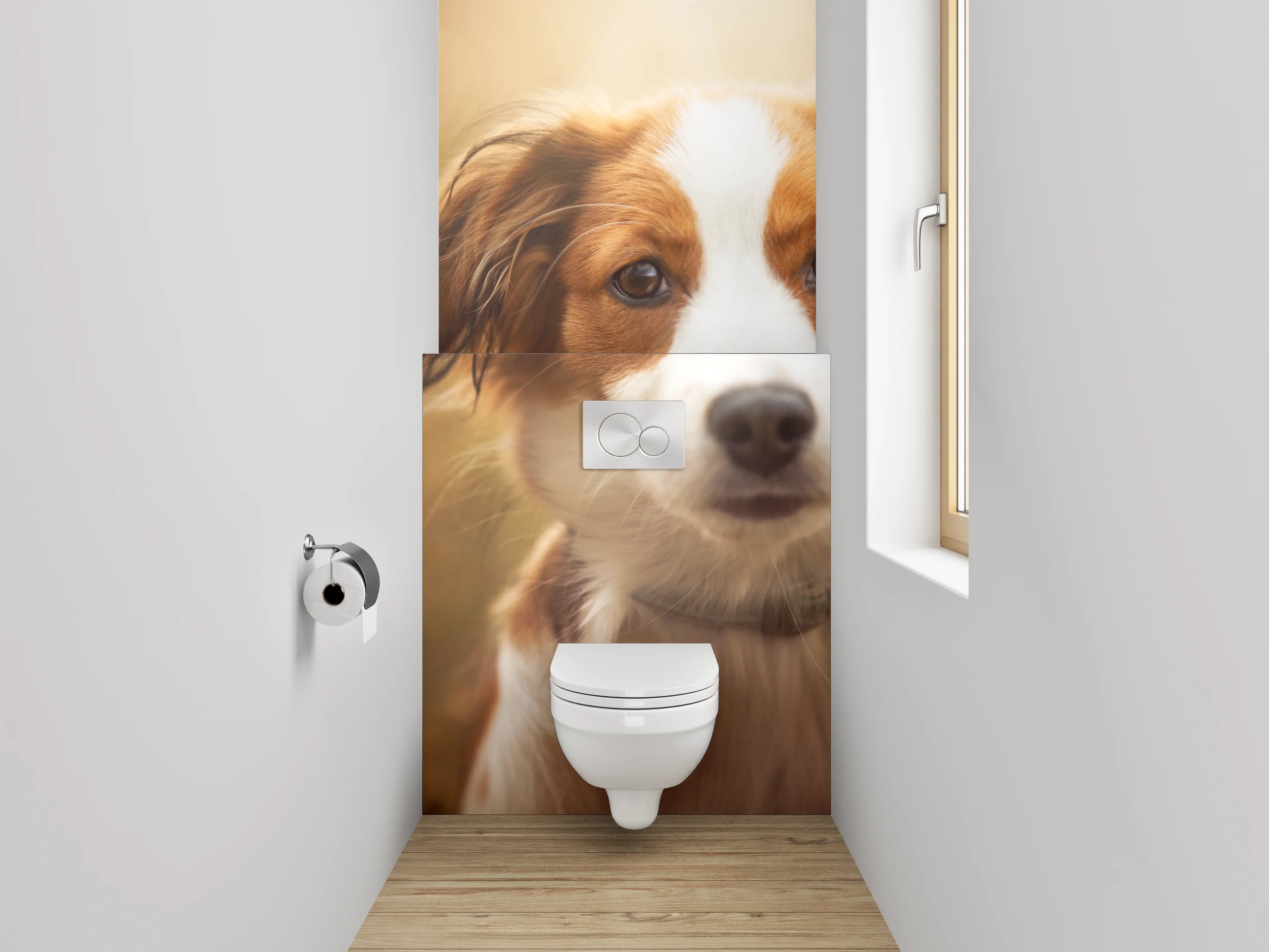 WC-Rückwand - Porträt Hund auf Wiese