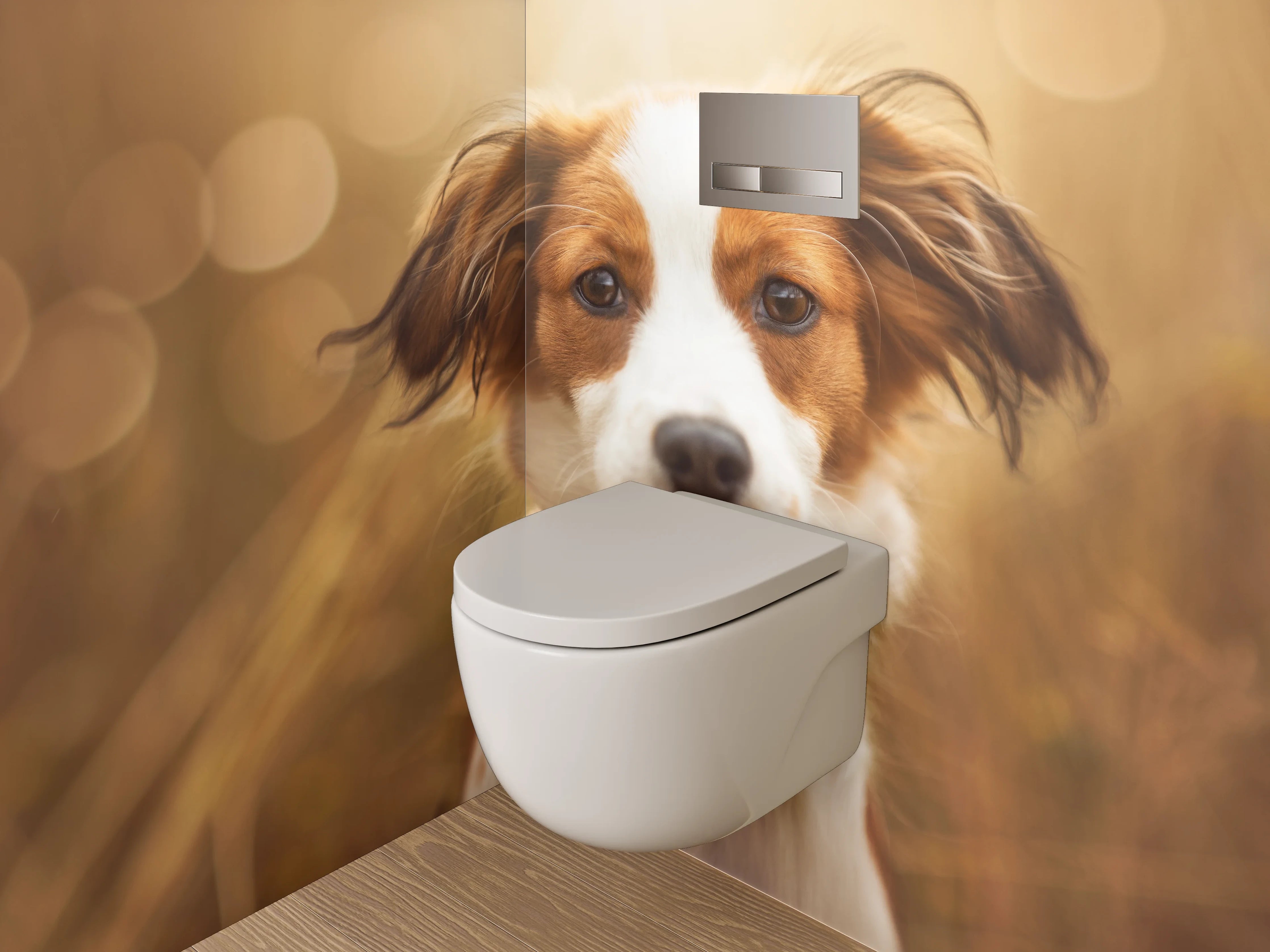 WC-Rückwand - Porträt Hund auf Wiese