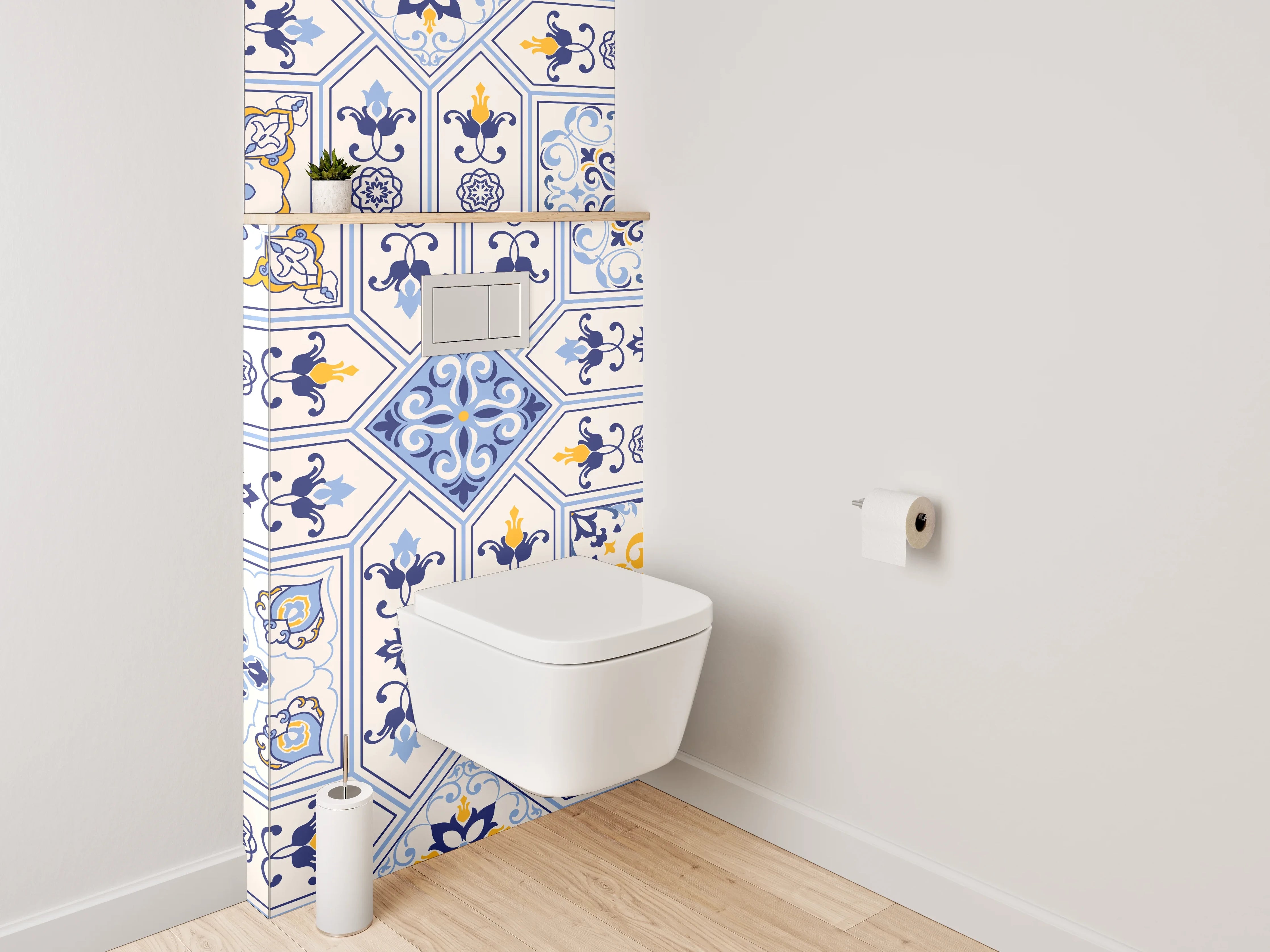 WC-Rückwand - Portugiesische Fliesen Ornamente Blau Gelb