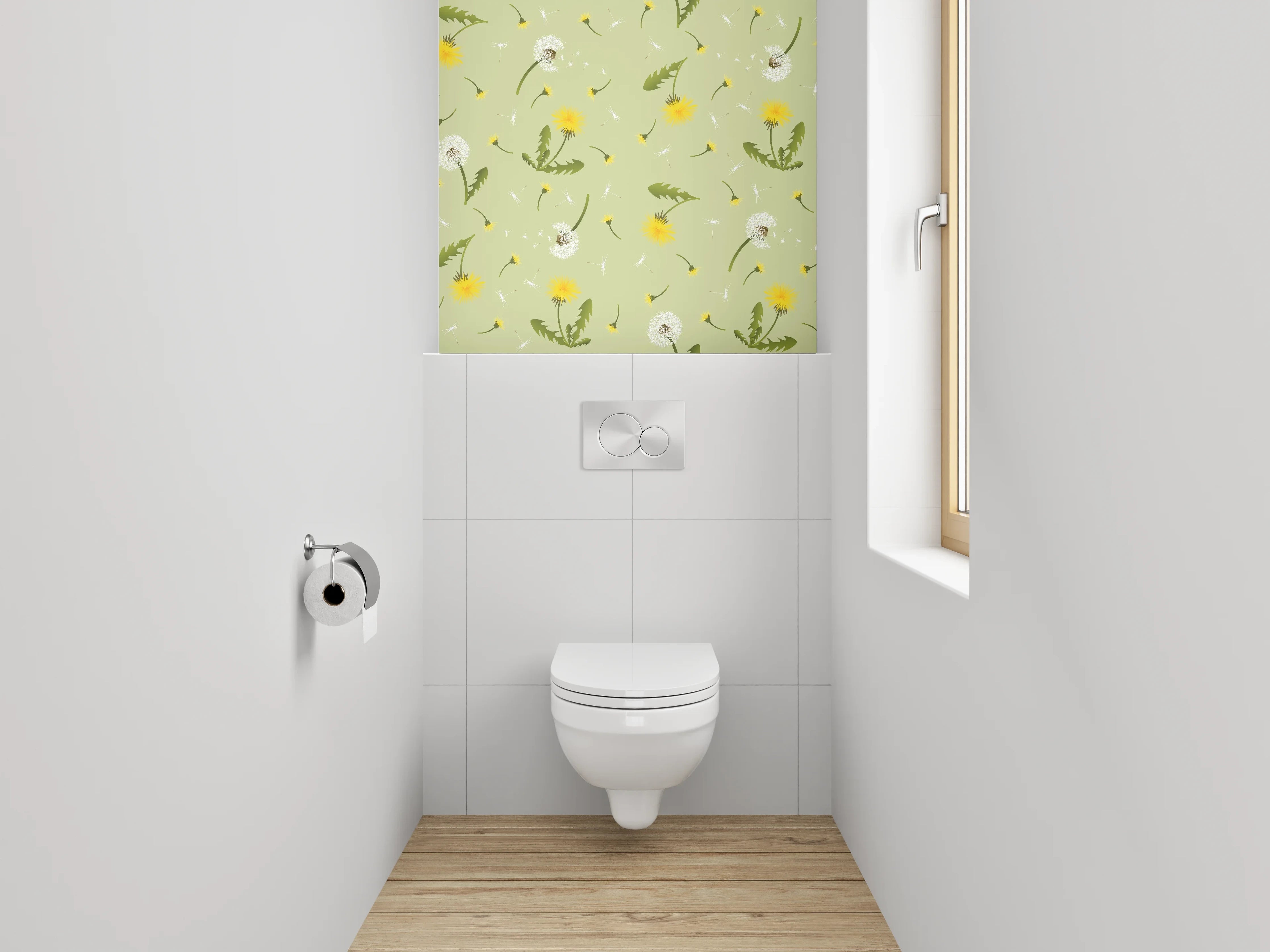 WC-Rückwand - Pusteblume Muster Frühlingswiese Grün Gelb