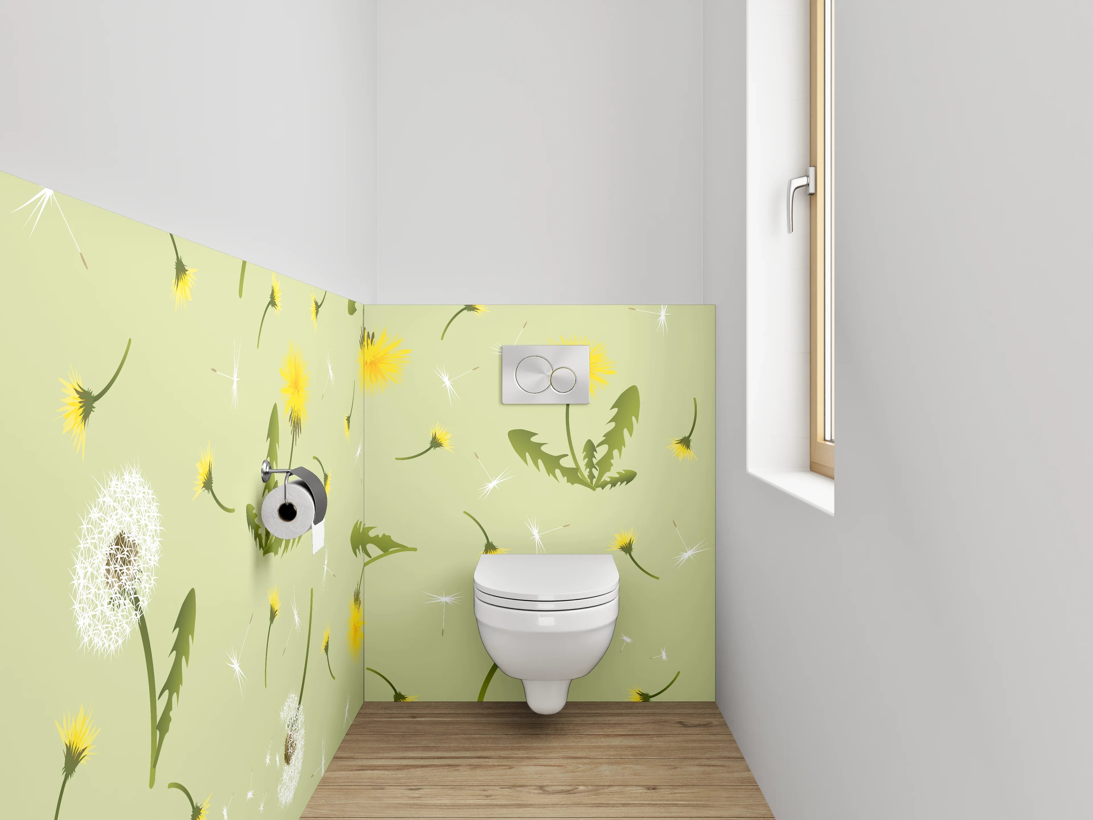 WC-Rückwand - Pusteblume Muster Frühlingswiese Grün Gelb