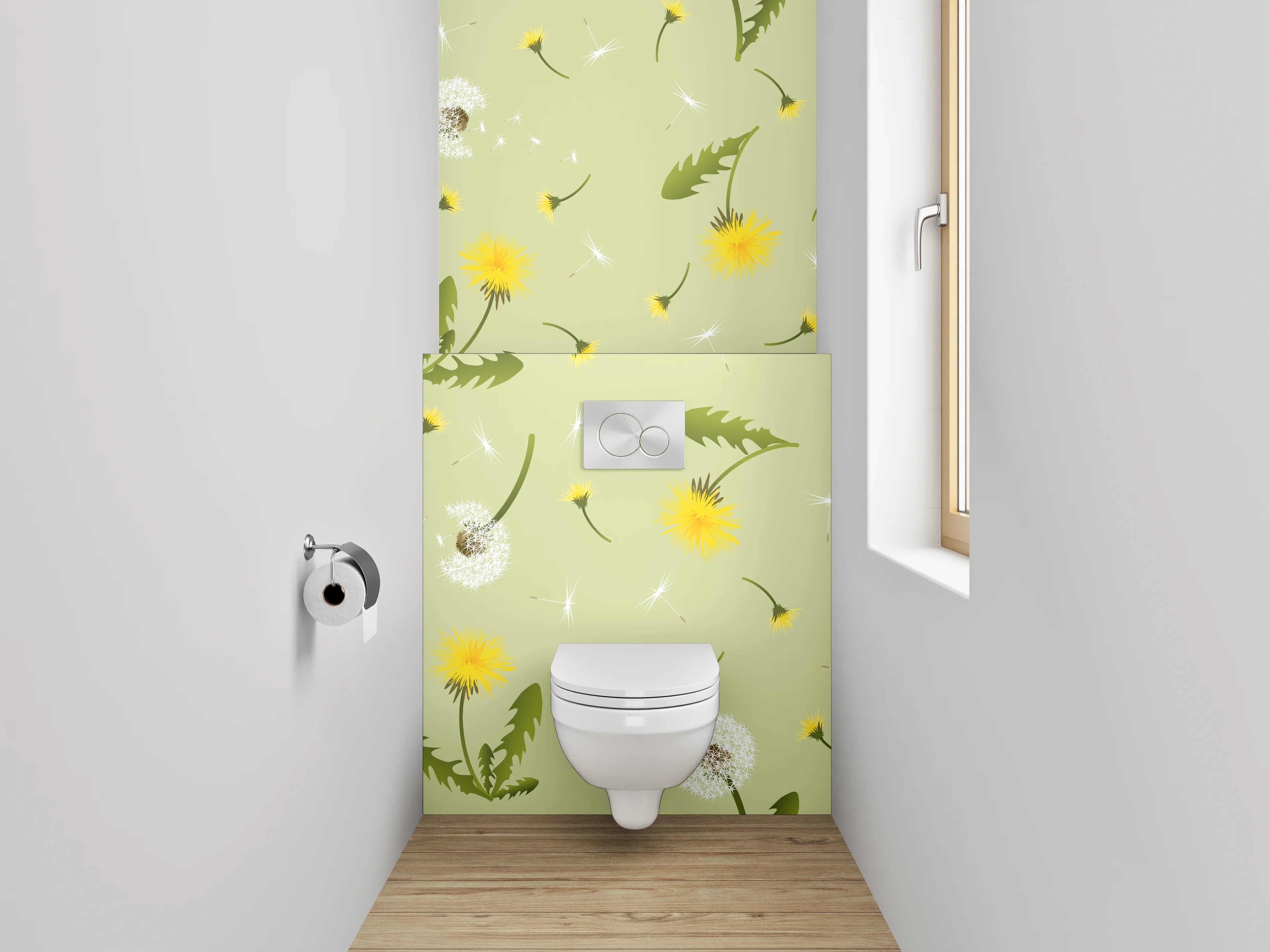 WC-Rückwand - Pusteblume Muster Frühlingswiese Grün Gelb