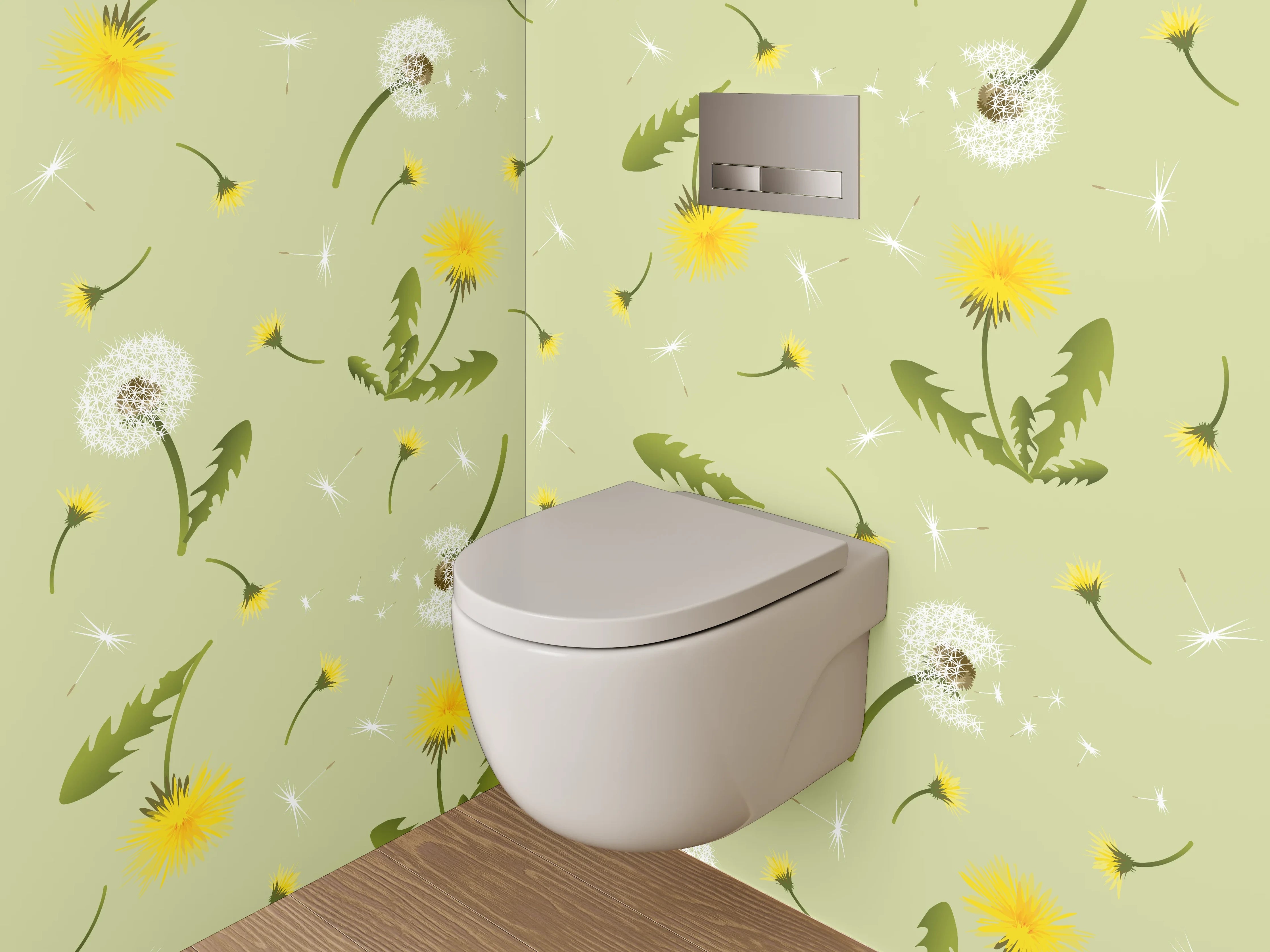 WC-Rückwand - Pusteblume Muster Frühlingswiese Grün Gelb