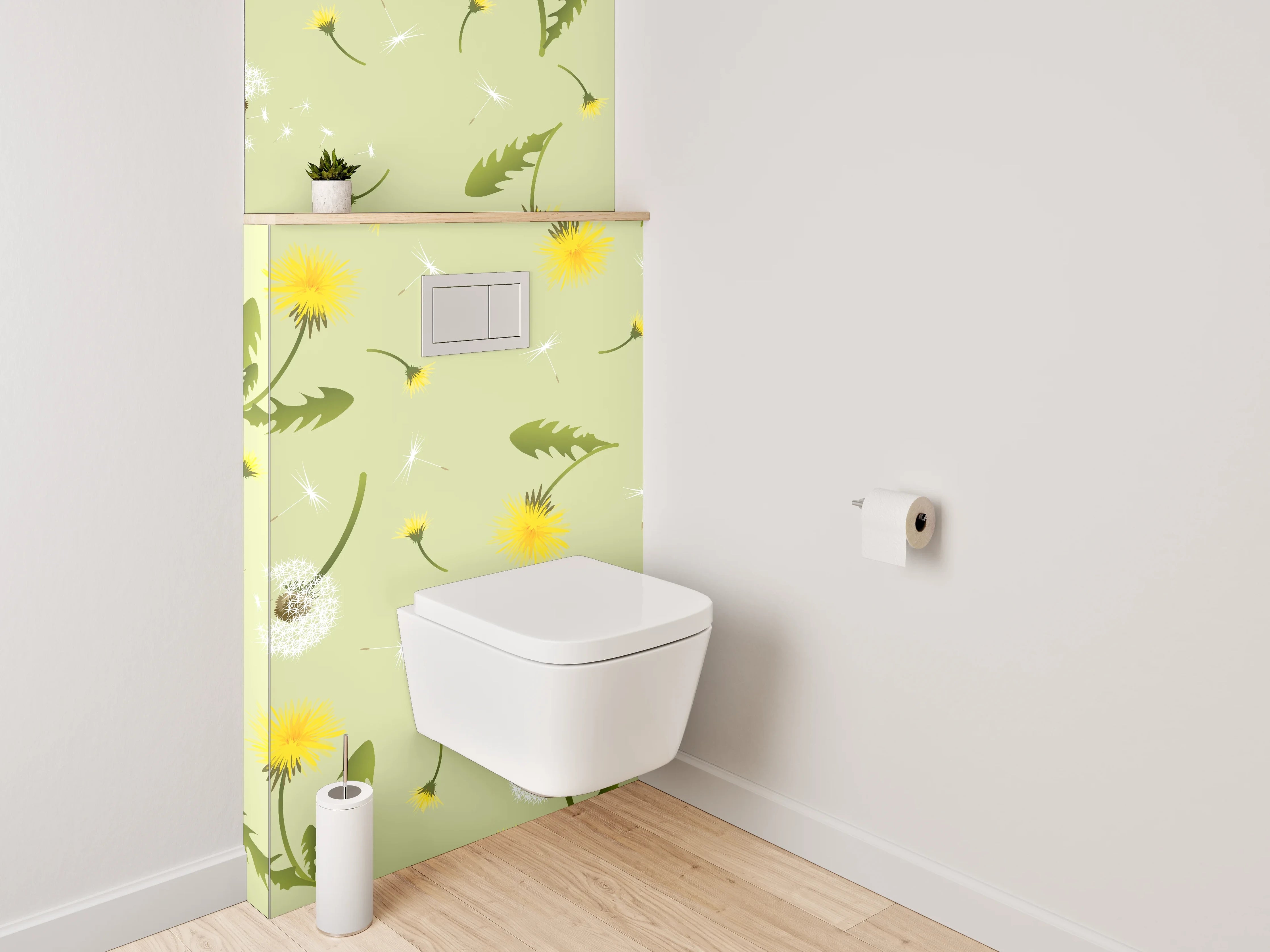 WC-Rückwand - Pusteblume Muster Frühlingswiese Grün Gelb