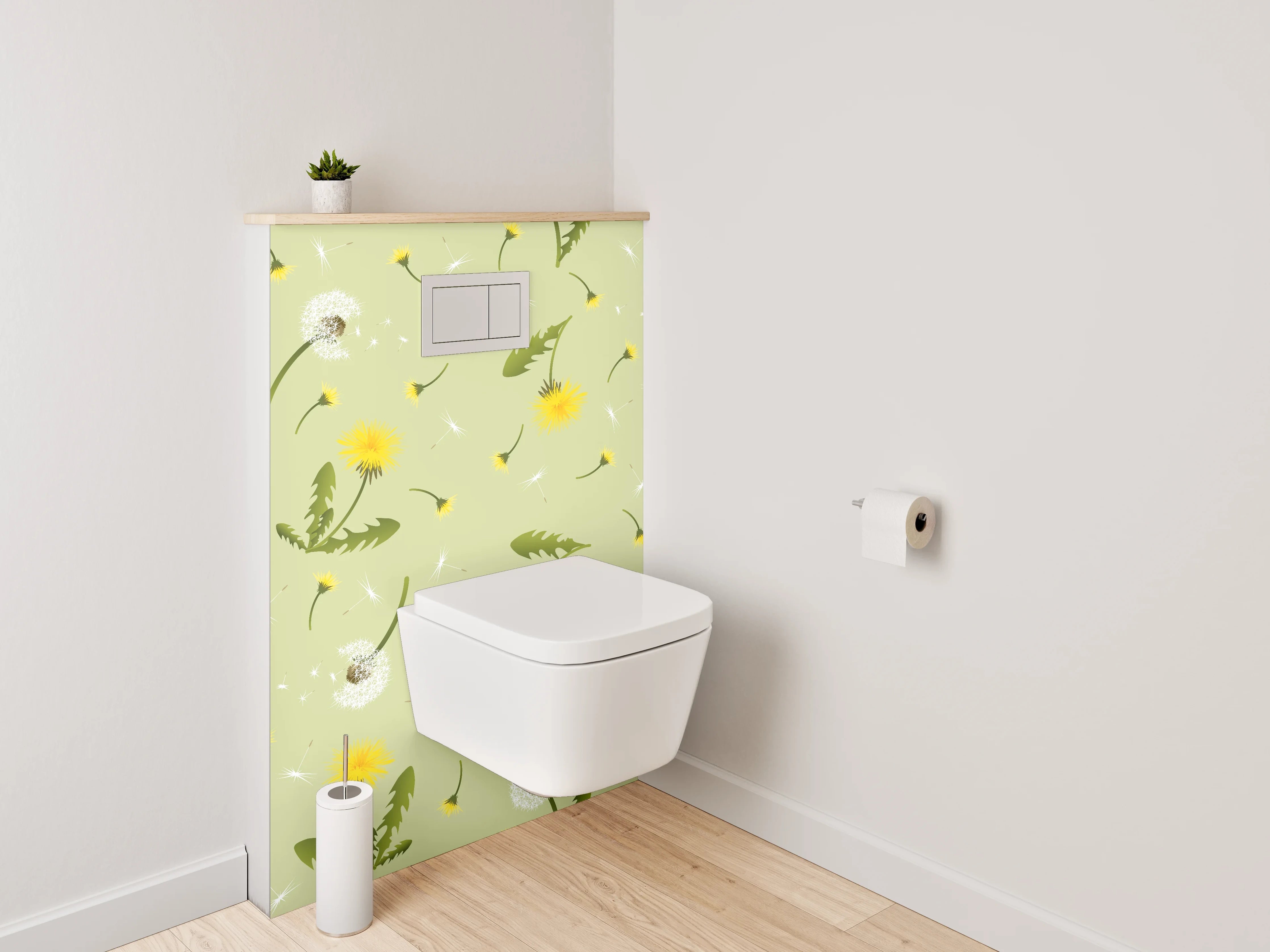 WC-Rückwand - Pusteblume Muster Frühlingswiese Grün Gelb